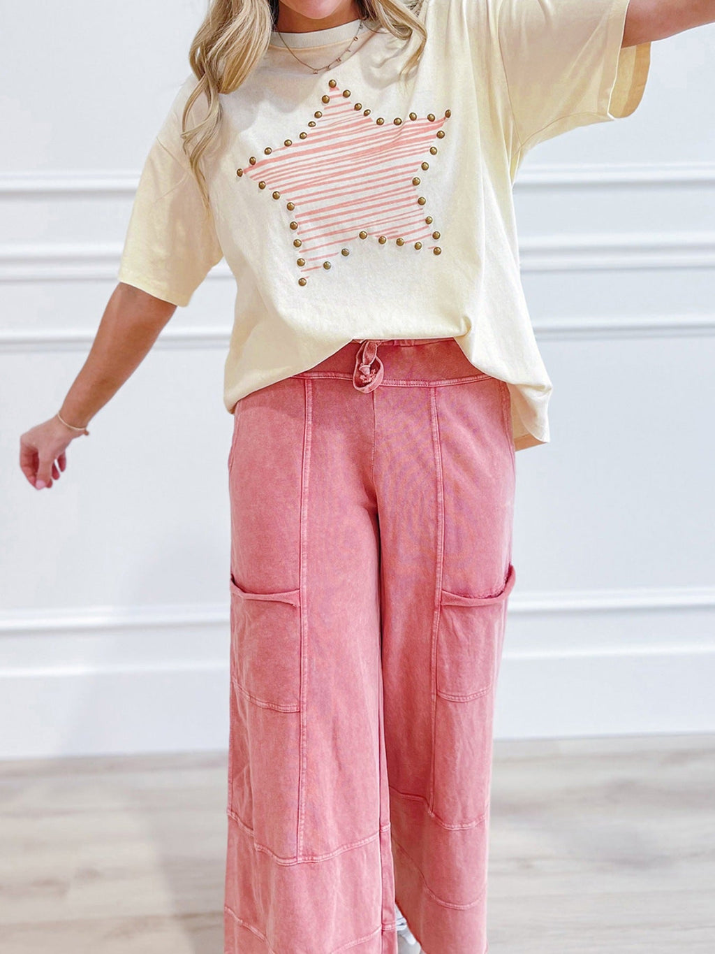 Star Print Stud Detail Cotton Jersey Top product image 2