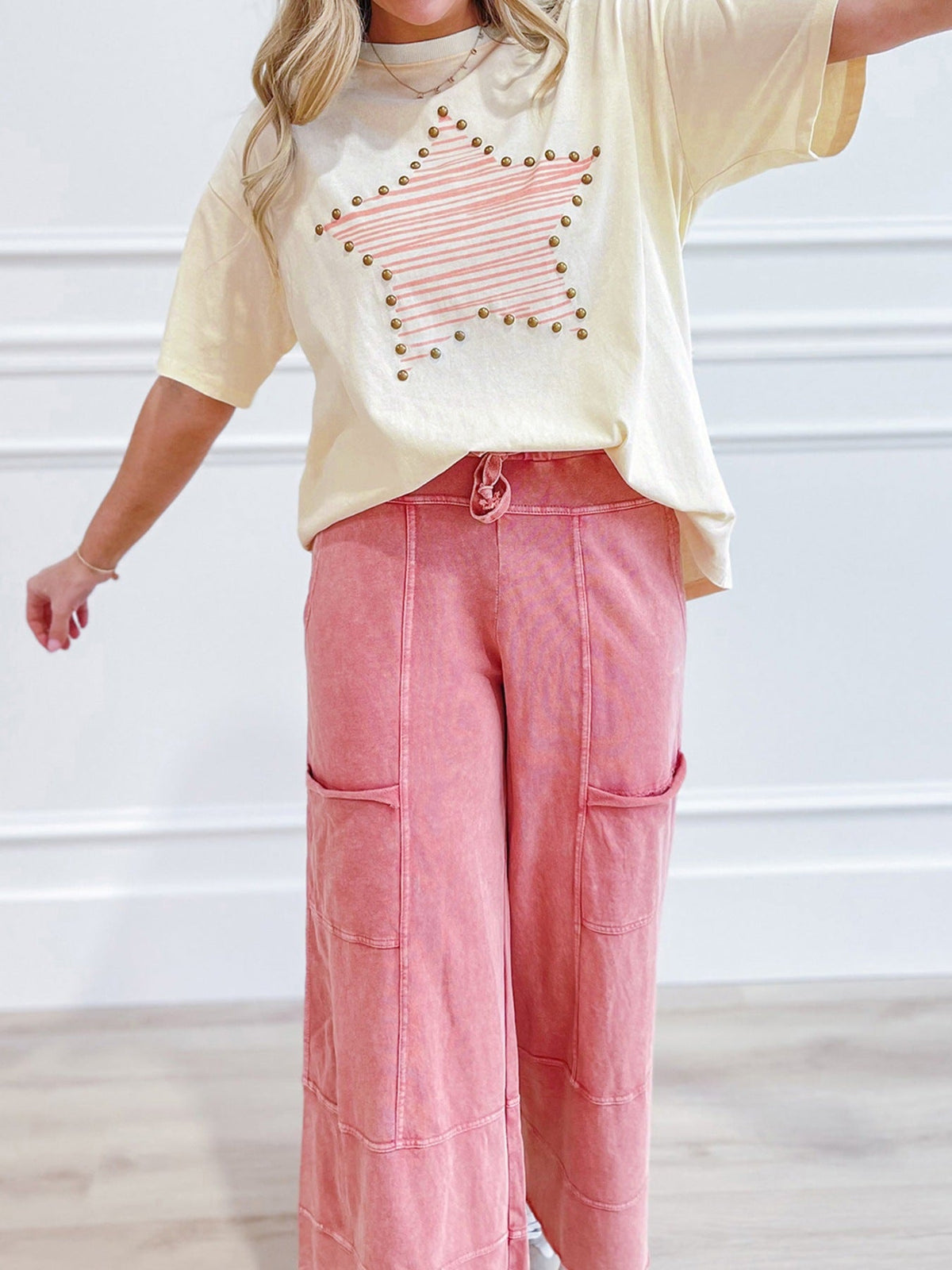Star Print Stud Detail Cotton Jersey Top product image 2