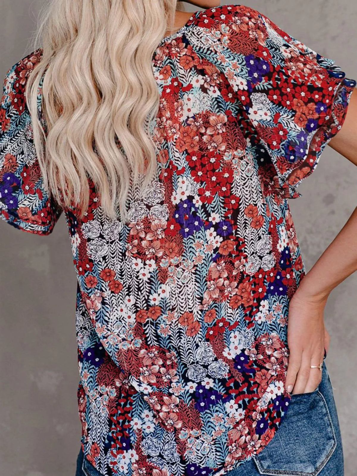 Full Size Floral Print V-Neck Shirt product image 17