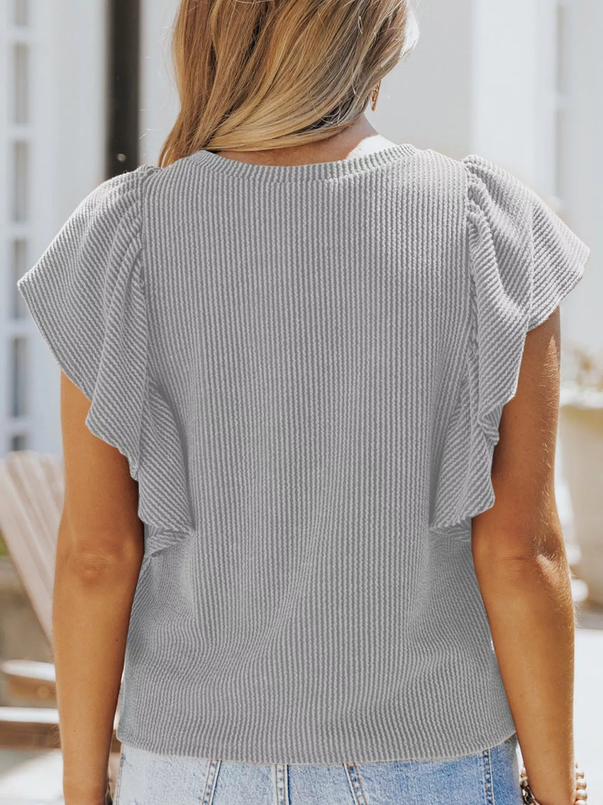 Full Size Ruffled Sleeve Ribbed Knit T-Shirt product image 16