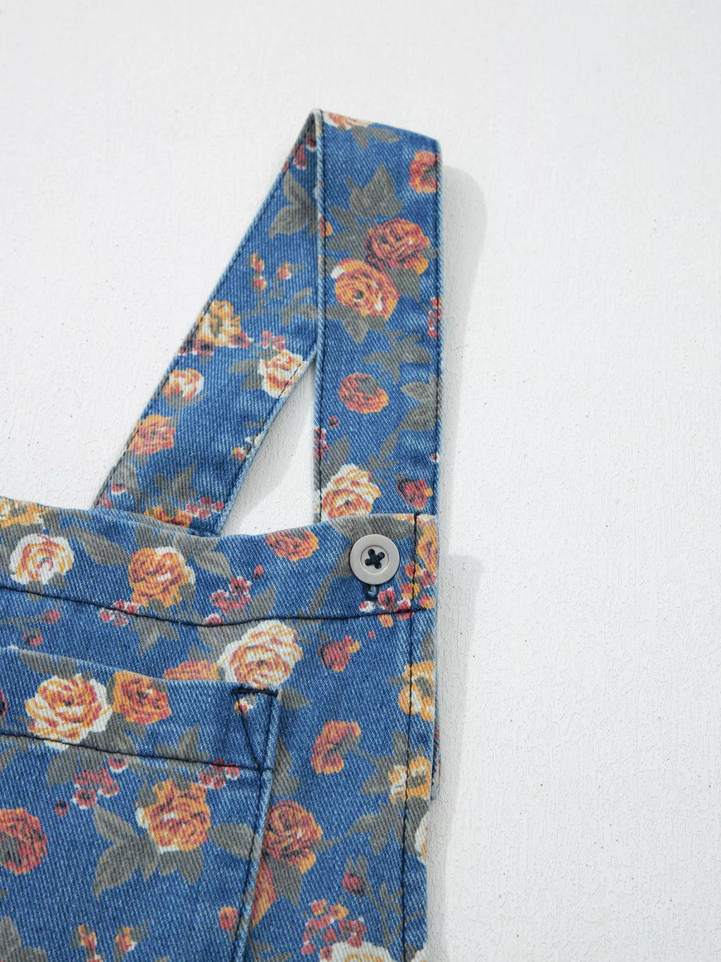 Floral Print Wide Leg Denim Overalls