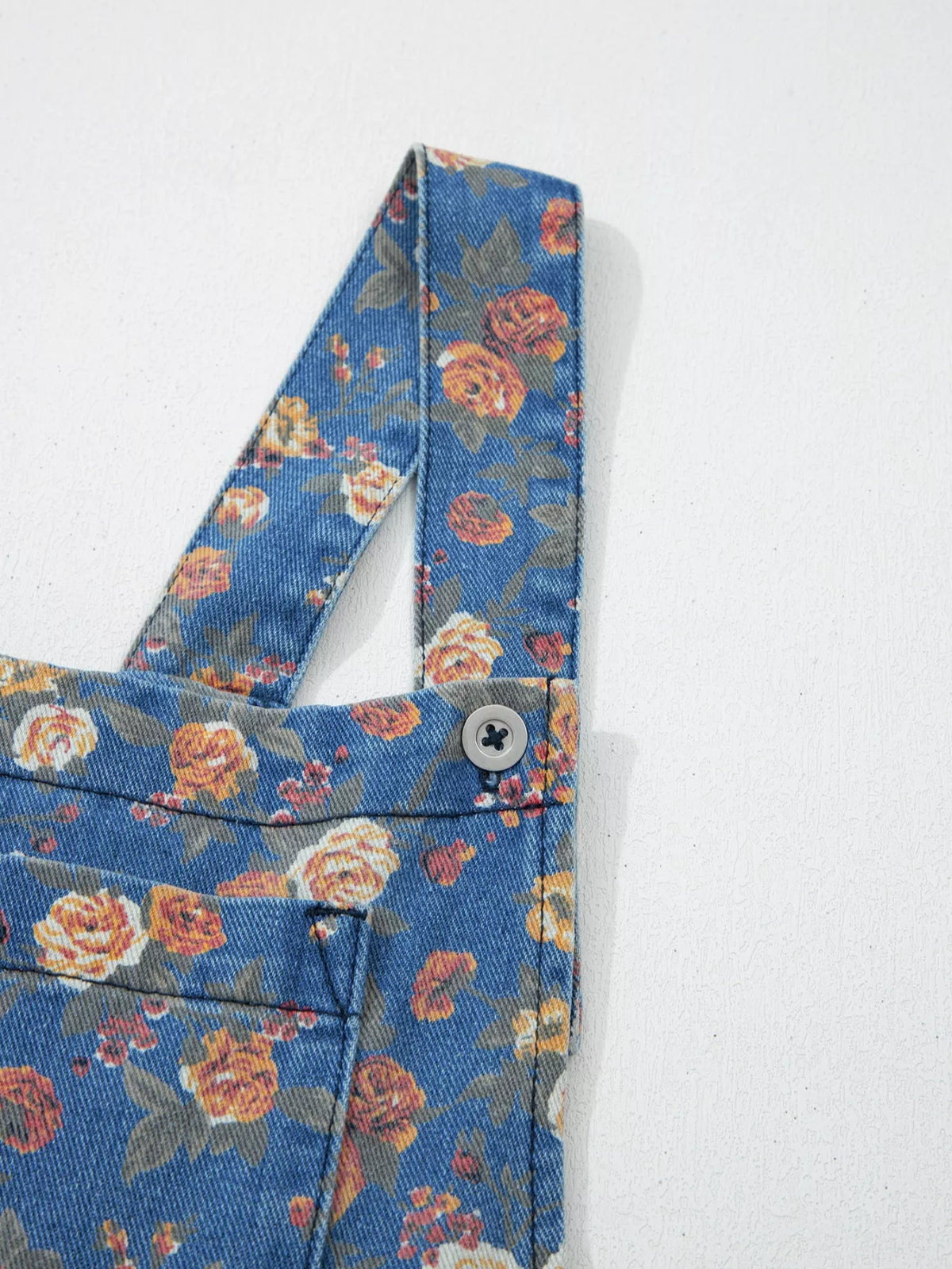 Floral Print Wide Leg Denim Overalls