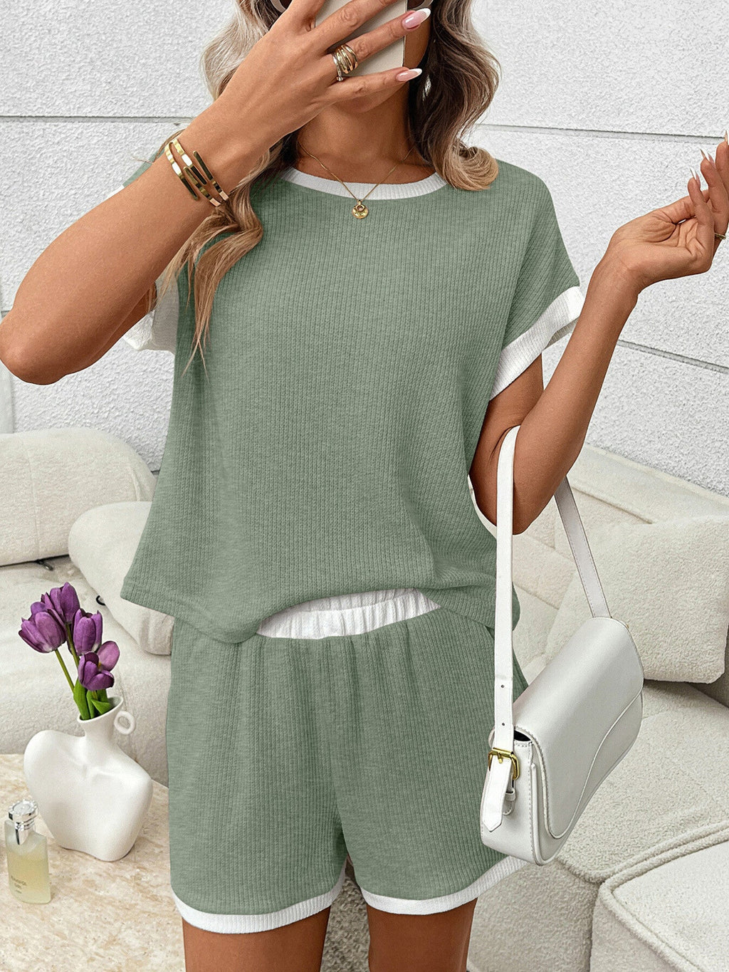 Contrast Trim Short Sleeve Top and Shorts Set product image 25