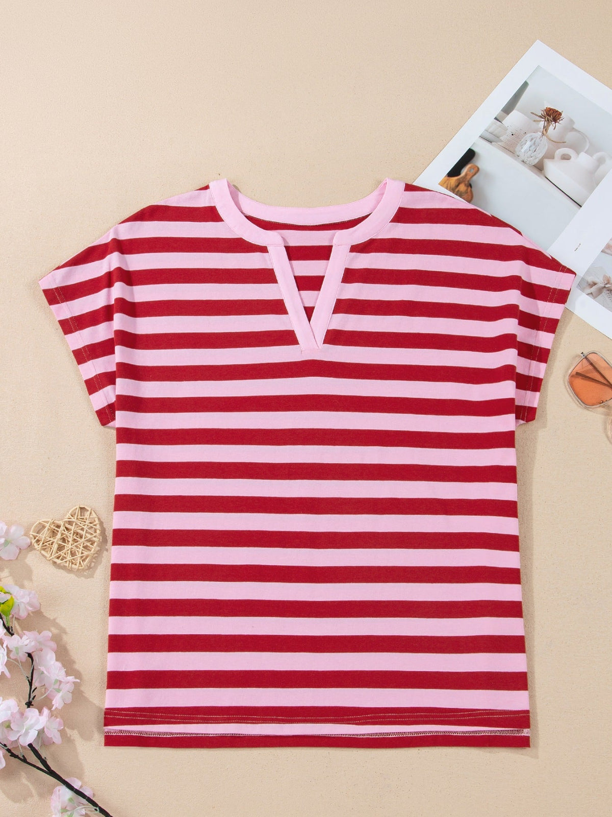 Stripe Split V Neck Casual T Shirt product image 3