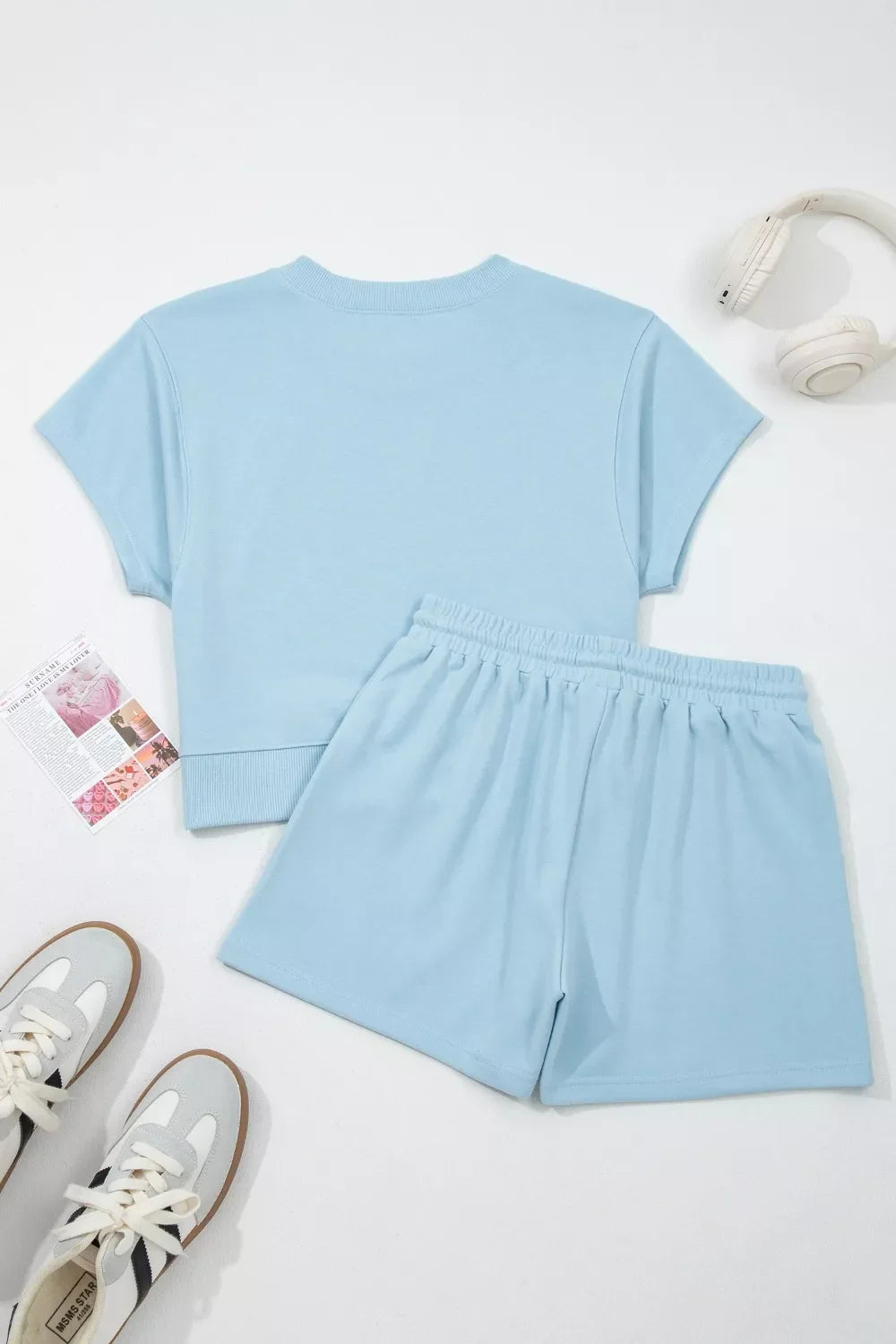 Solid Color Loose Tee Drawstring Shorts 2pcs Outfit Set product image 4