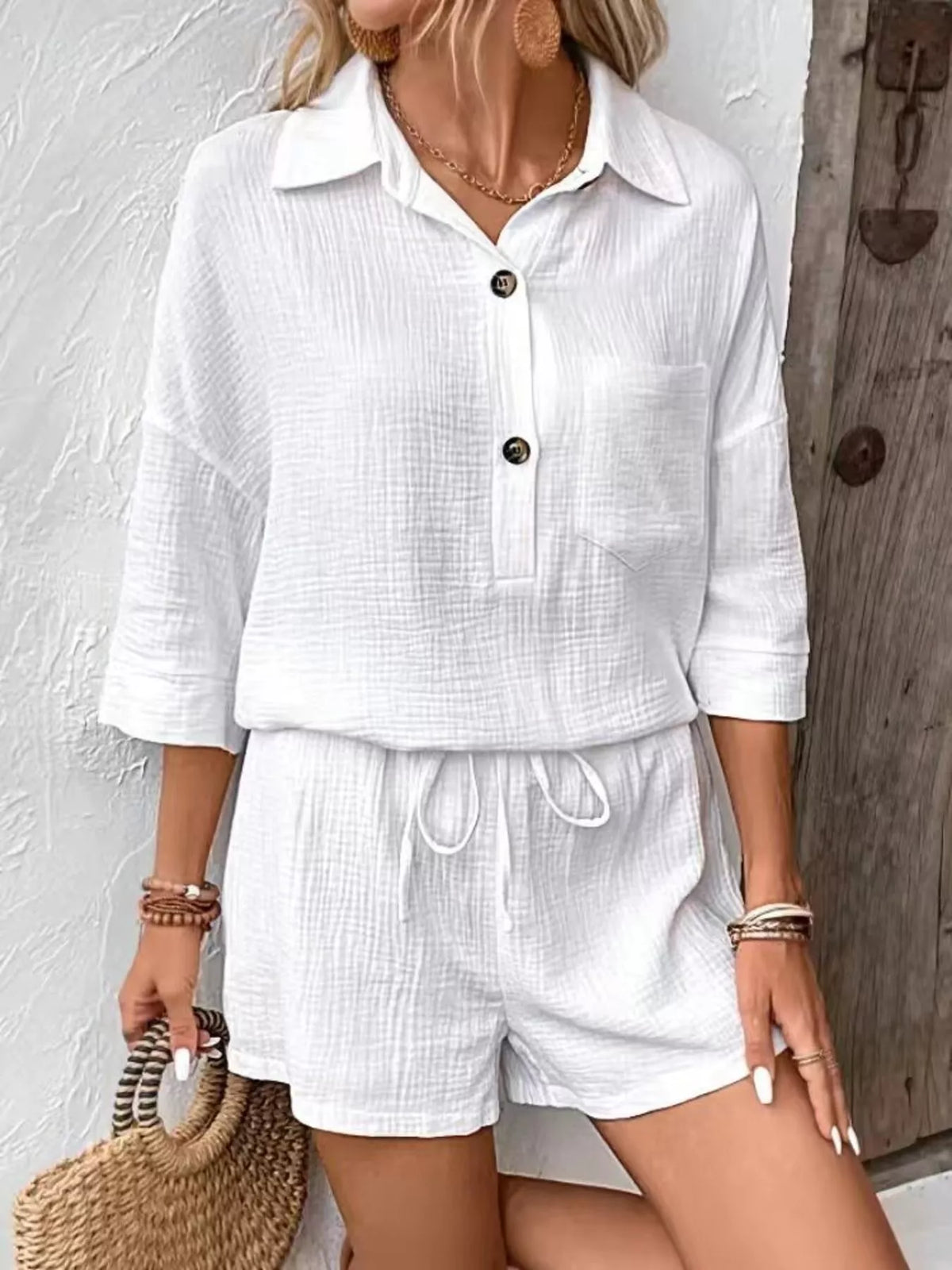 Button Detail Top and Shorts Set product image 2
