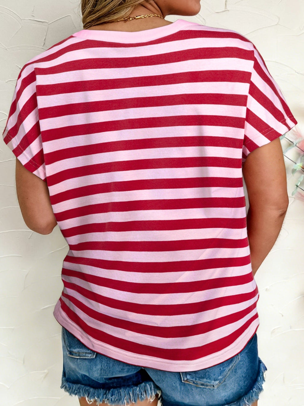 Stripe Split V Neck Casual T Shirt product image 2