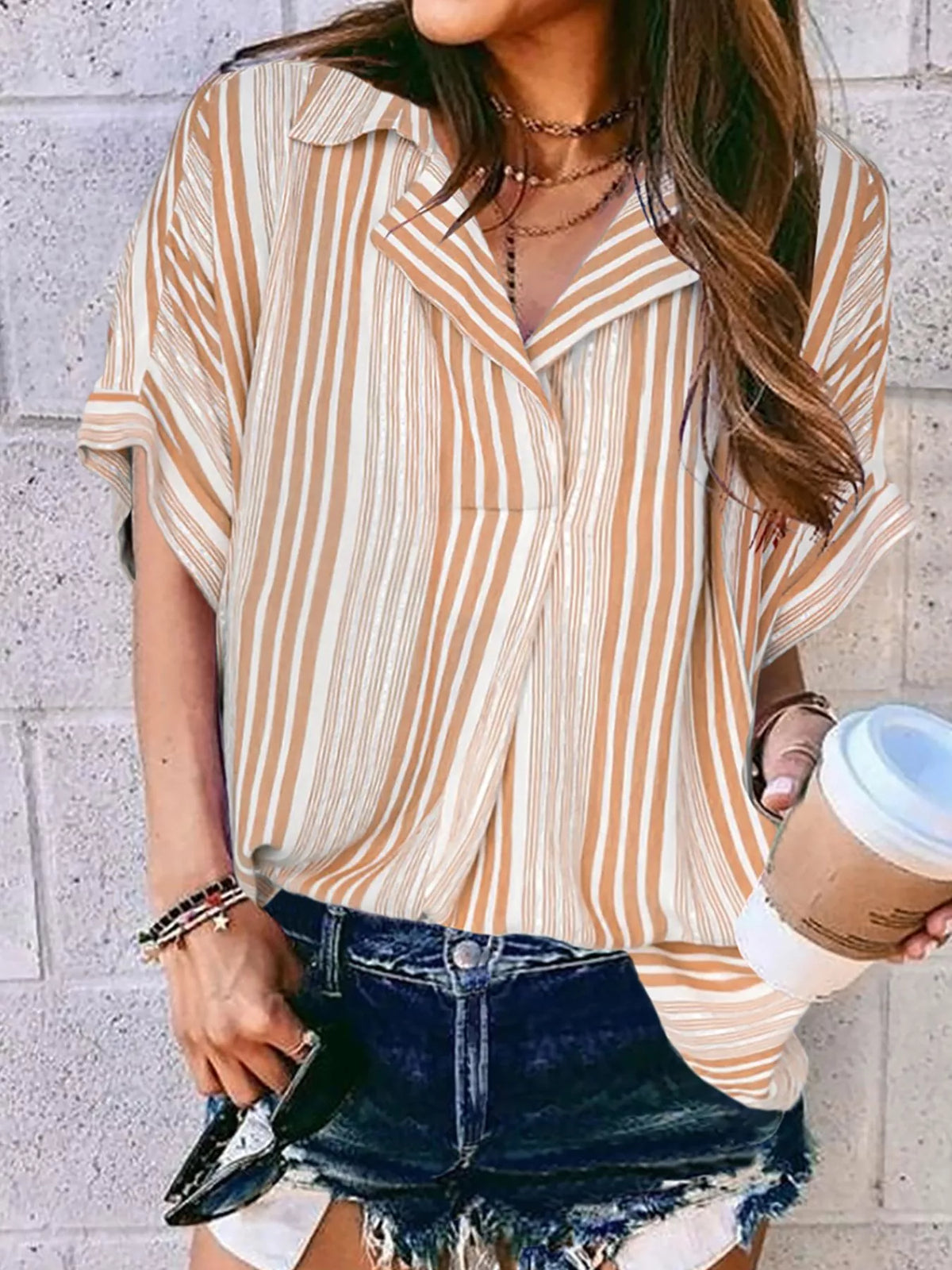 Full Size Collared Neck Half Sleeve Shirt product image 11