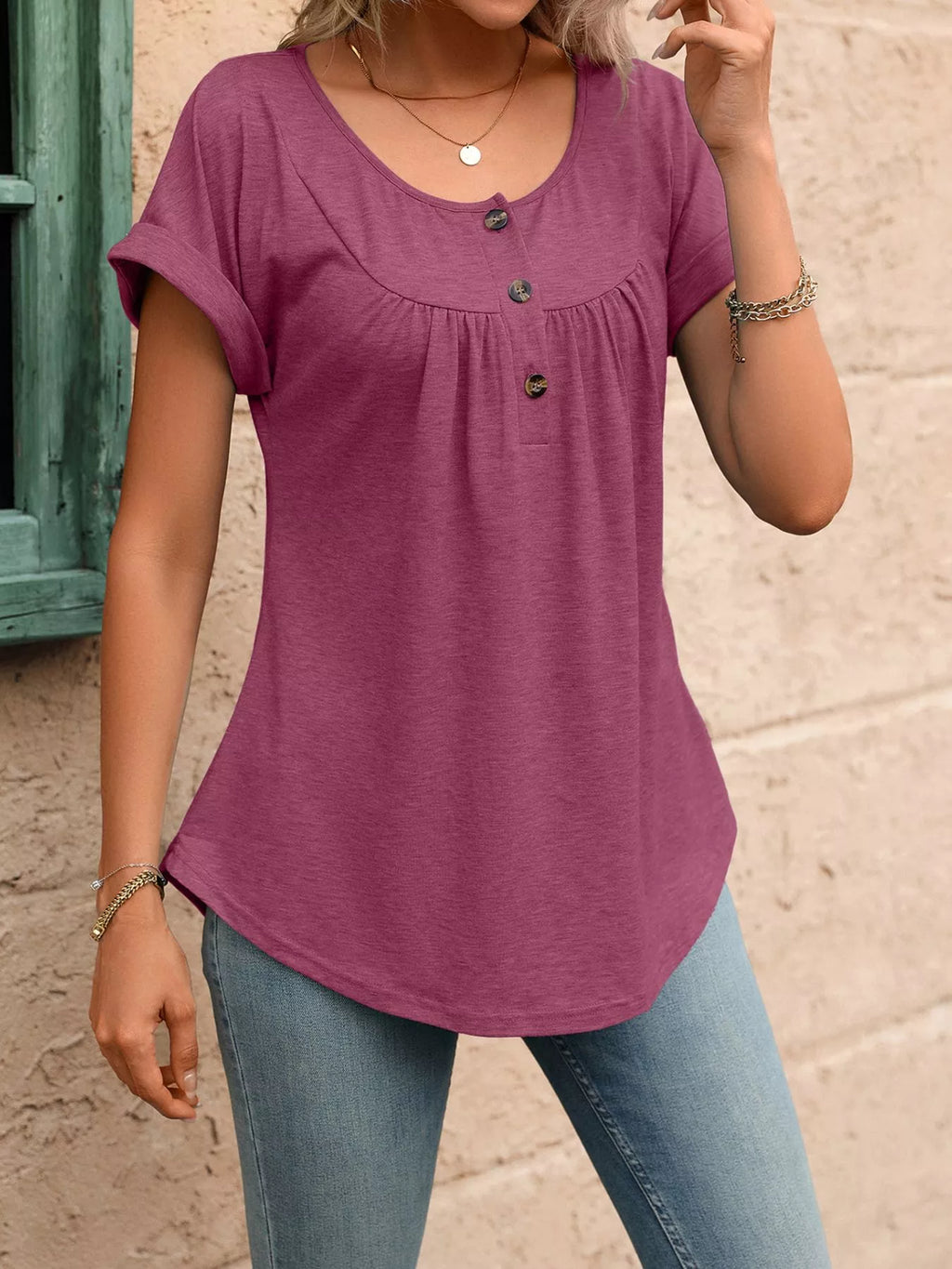 Casual Button Detail Henley T-Shirt product image 28