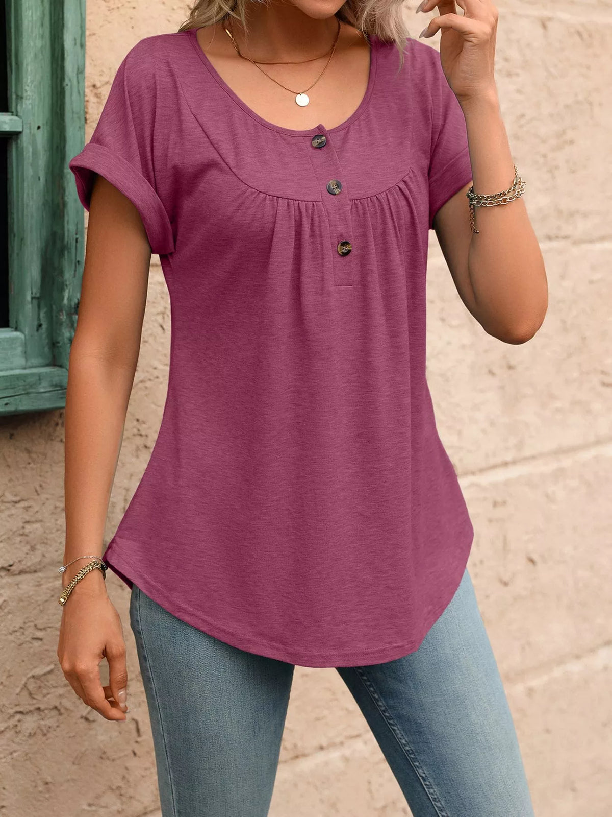 Casual Button Detail Henley T-Shirt product image 28