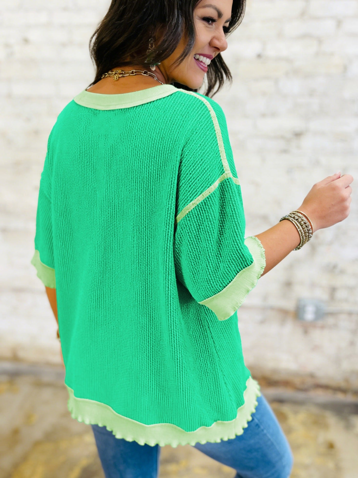 Loose Uneven Hem Twist Ribbed T Shirt product image 2