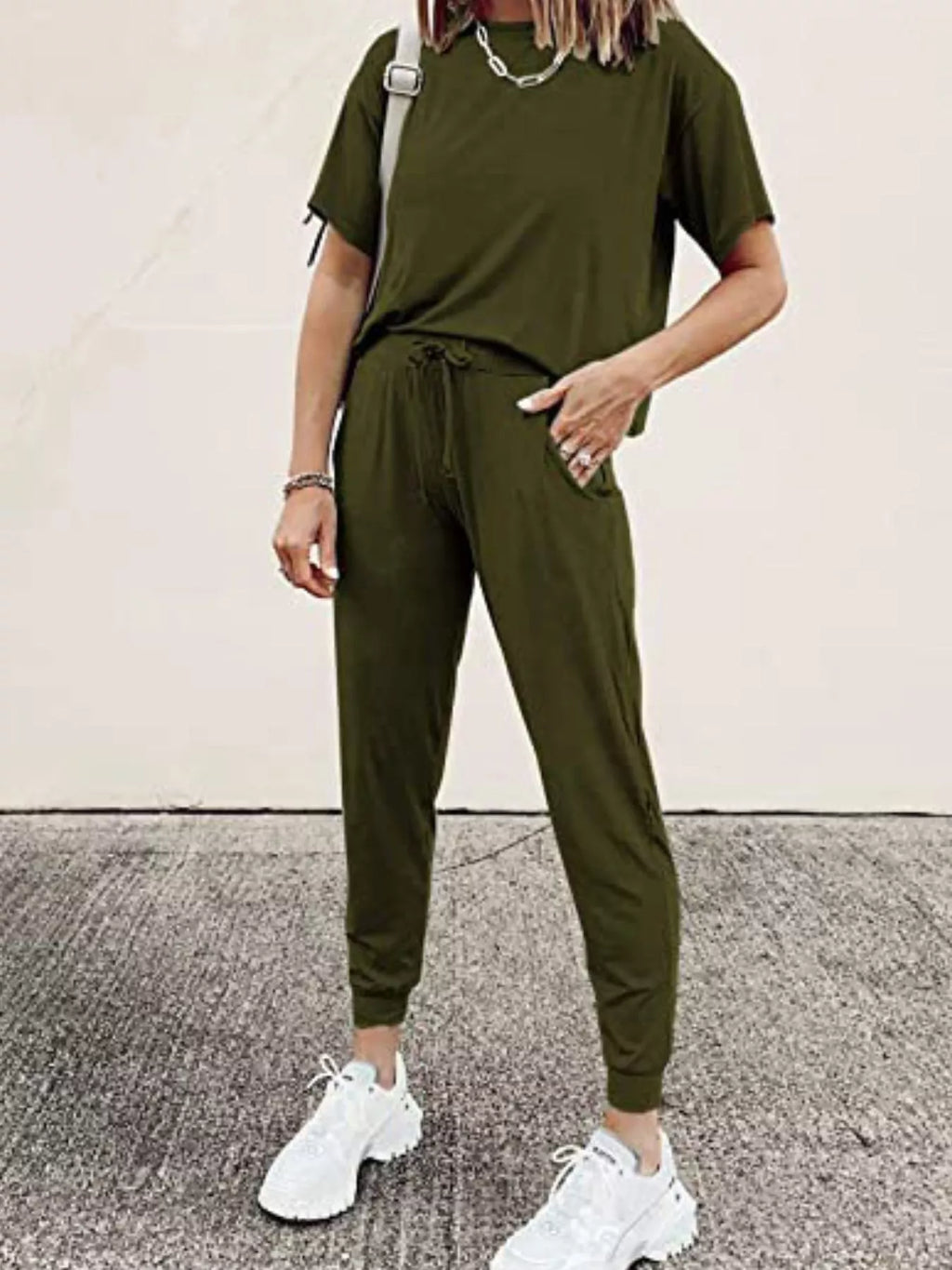 Full Size Round Neck Top and Drawstring Pants Set product image 17