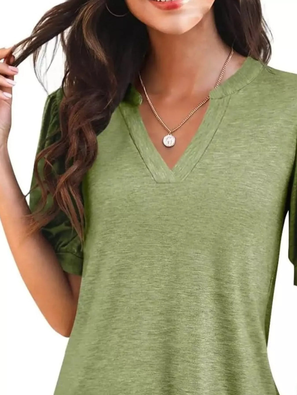 Puff Sleeve Notched Casual T-Shirt product image 5