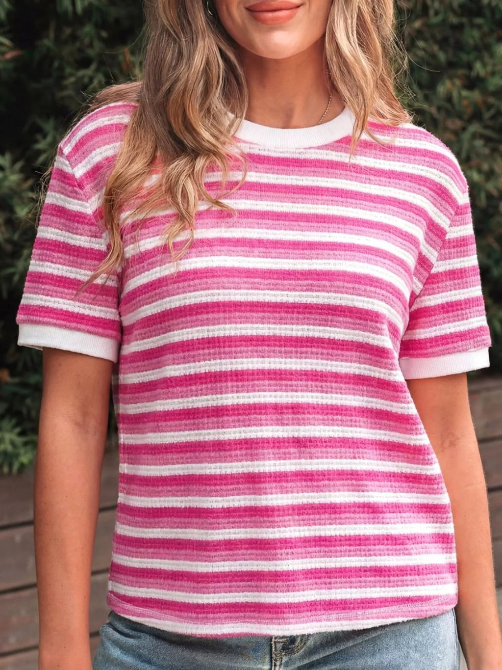 Textured Knit Short Sleeve Crossed Detail Tee product image 3