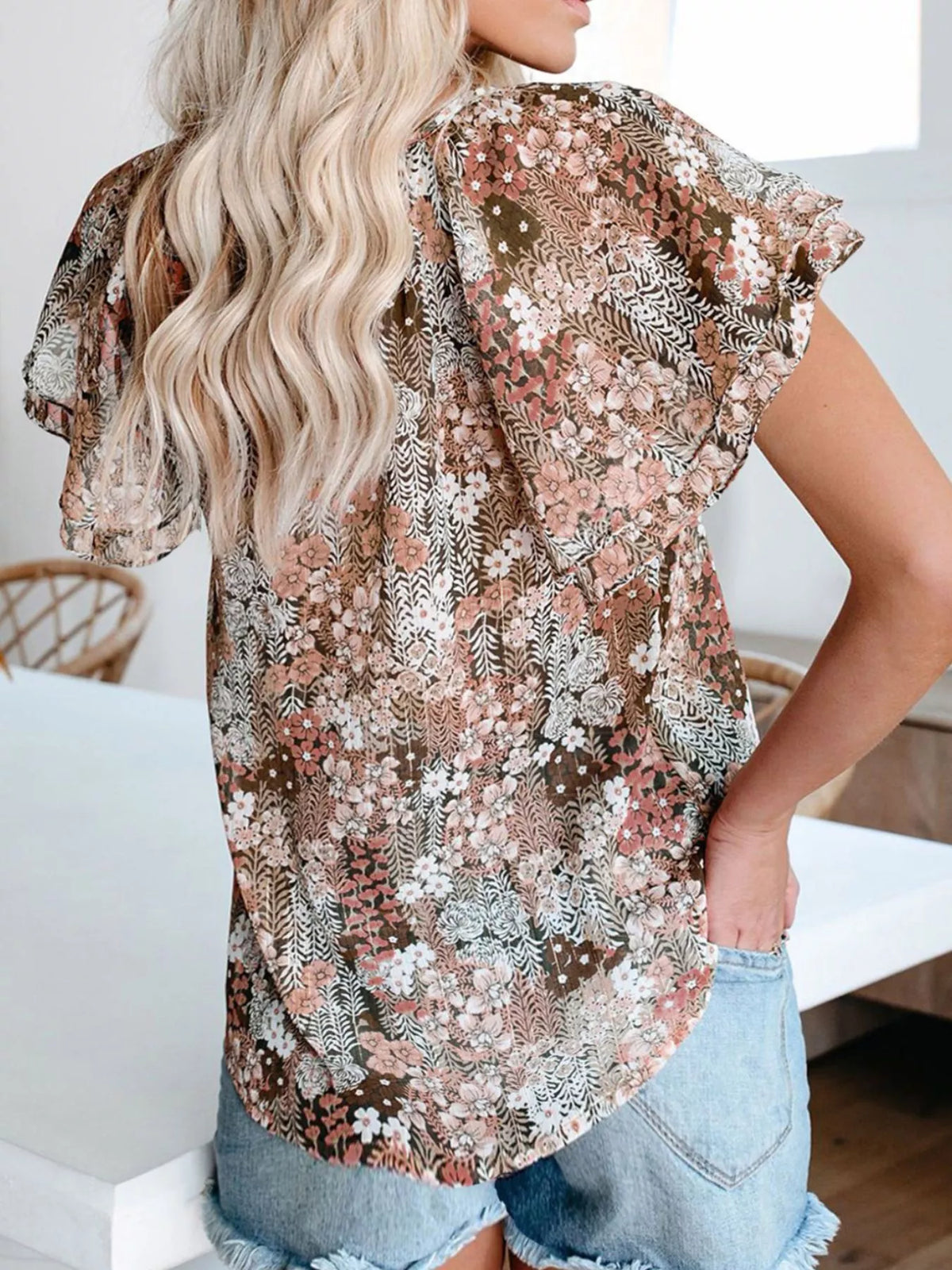 Full Size Floral Print V-Neck Shirt product image 11