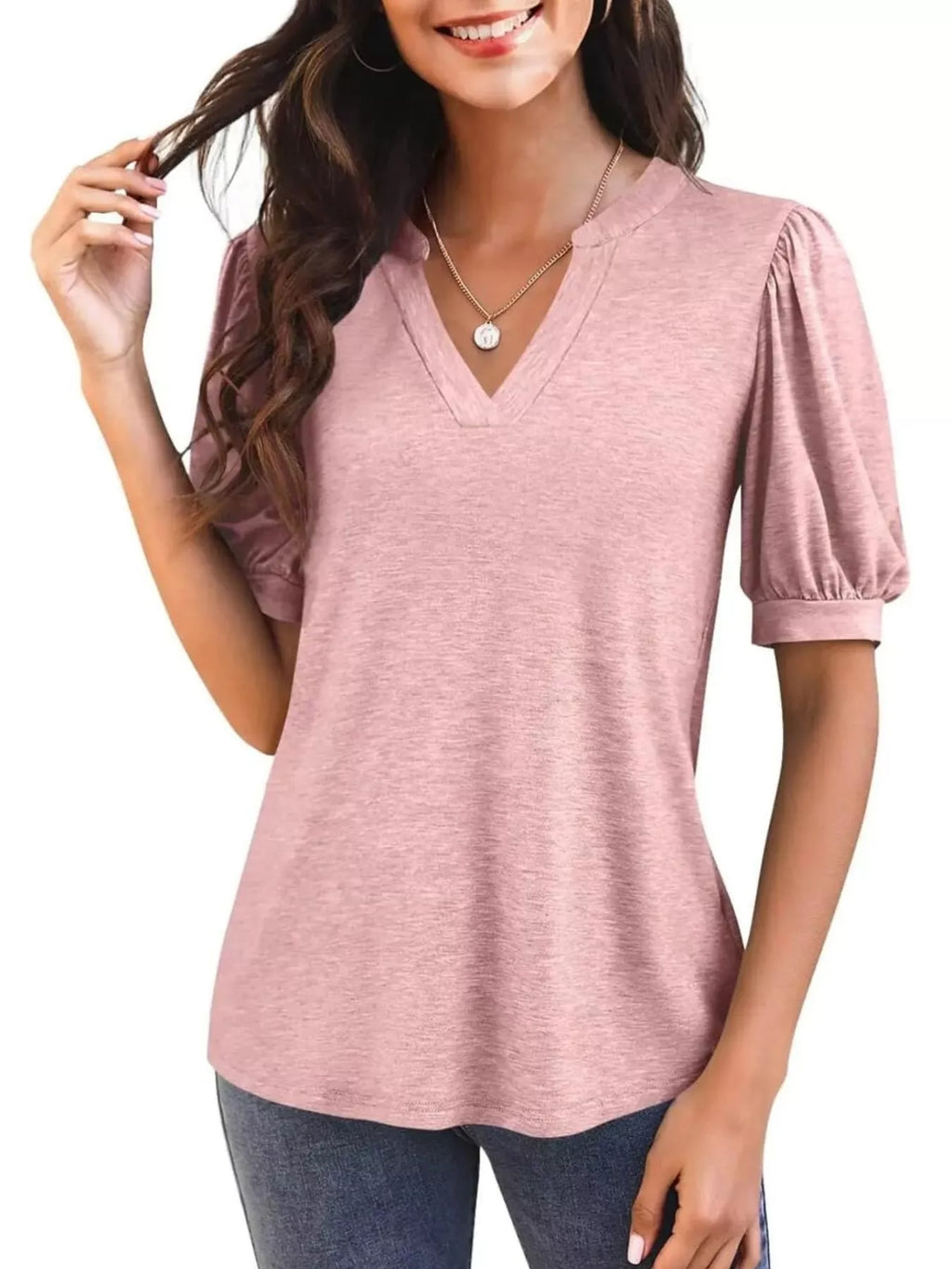 Puff Sleeve Notched Casual T-Shirt product image 10