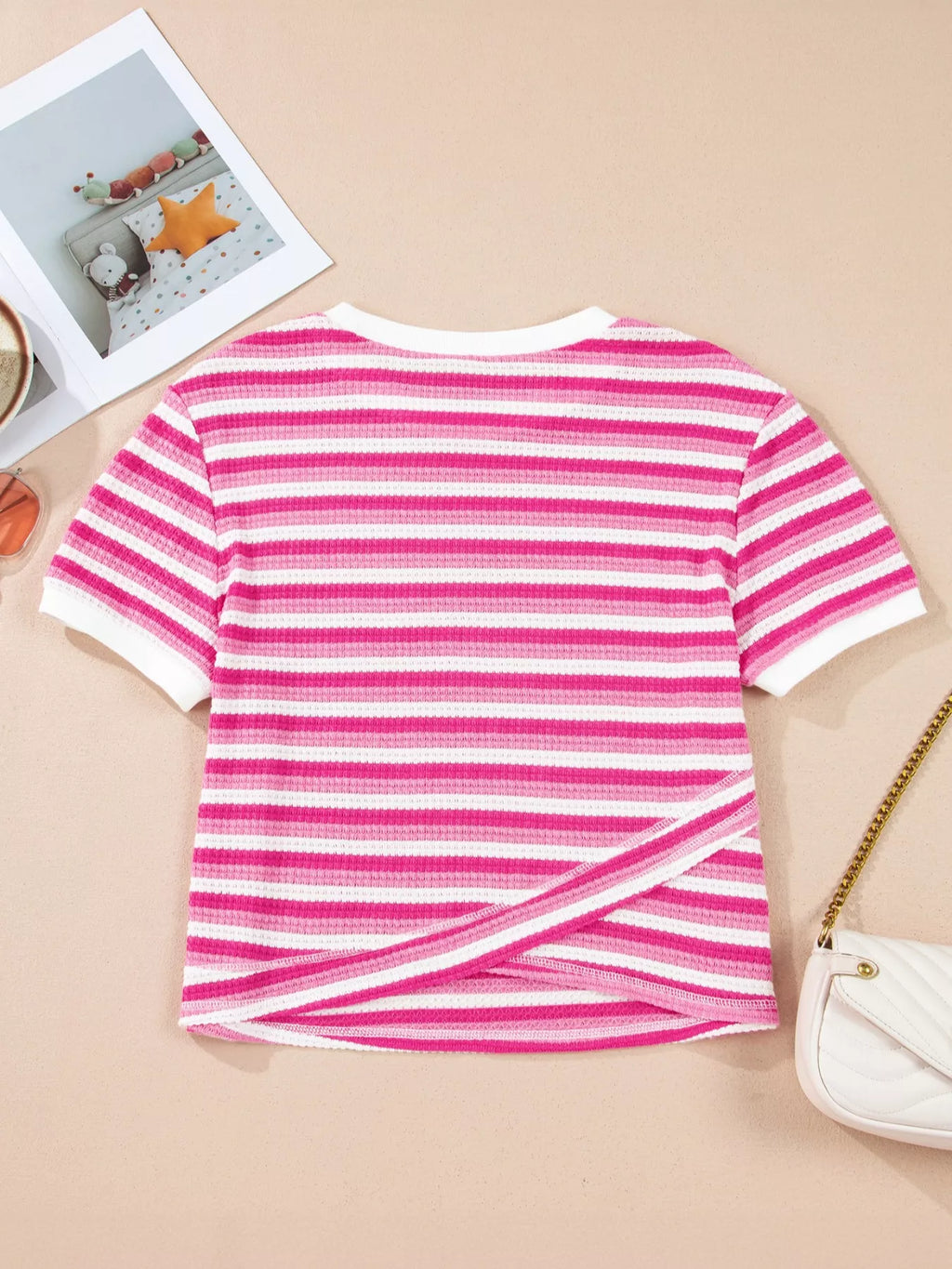 Textured Knit Short Sleeve Crossed Detail Tee product image 5