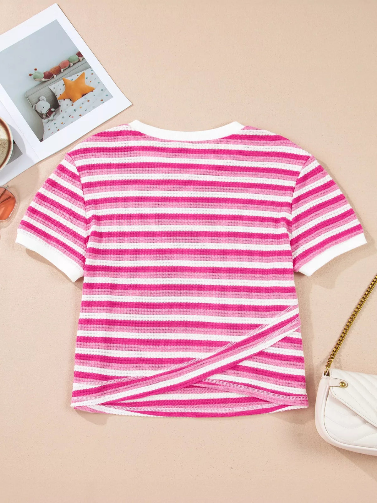 Textured Knit Short Sleeve Crossed Detail Tee product image 5
