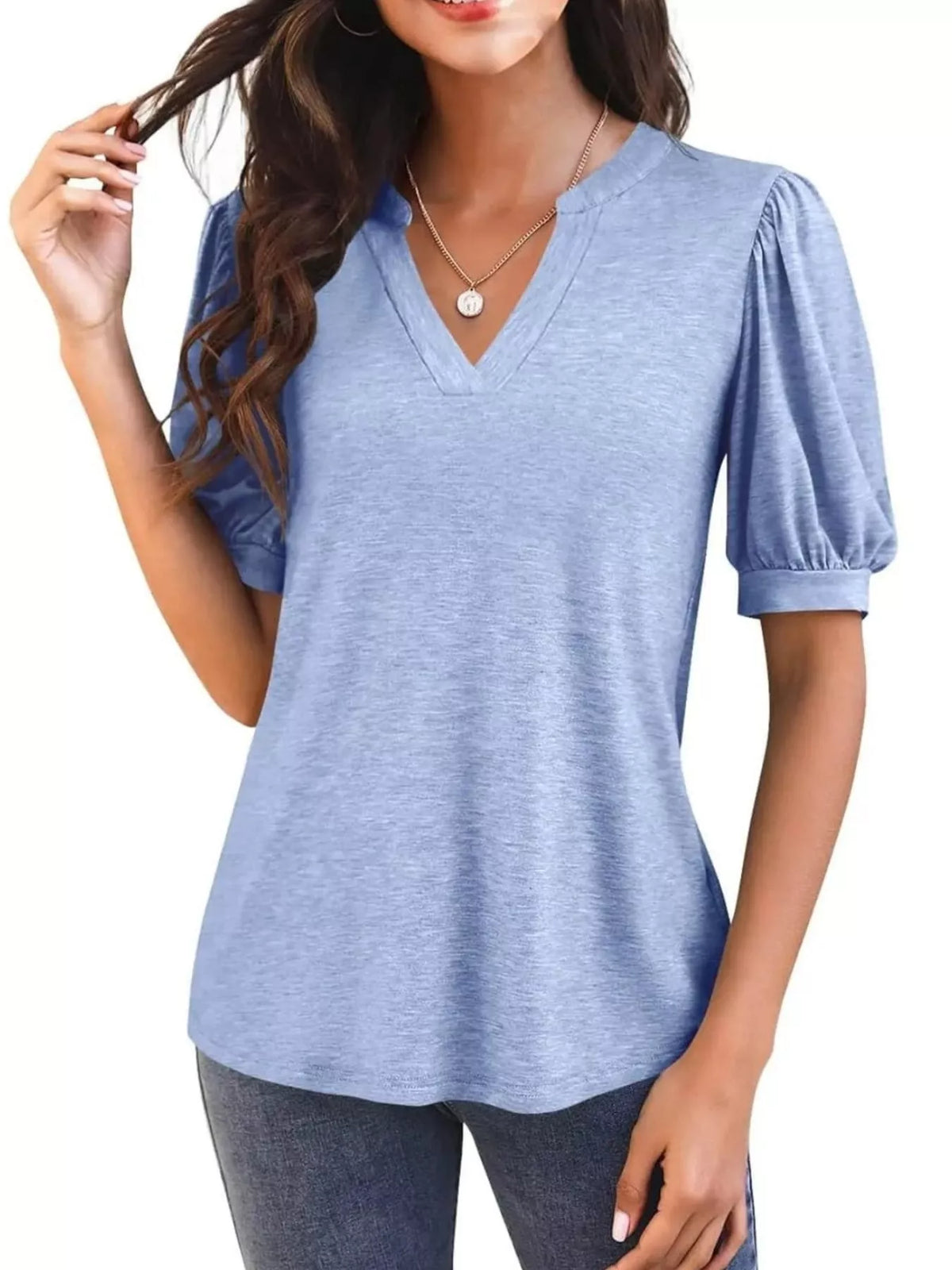 Puff Sleeve Notched Casual T-Shirt product image 21