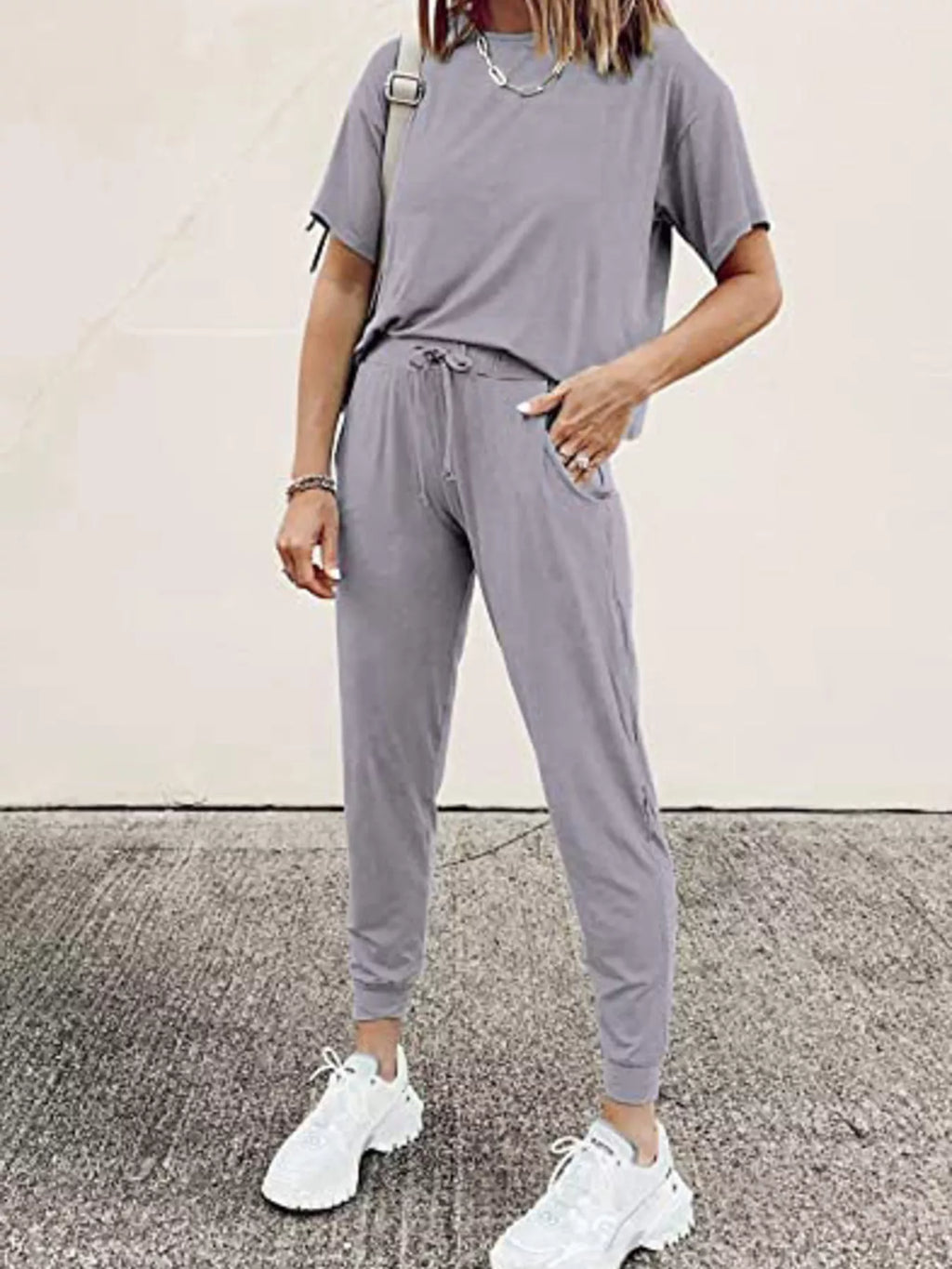 Full Size Round Neck Top and Drawstring Pants Set product image 3