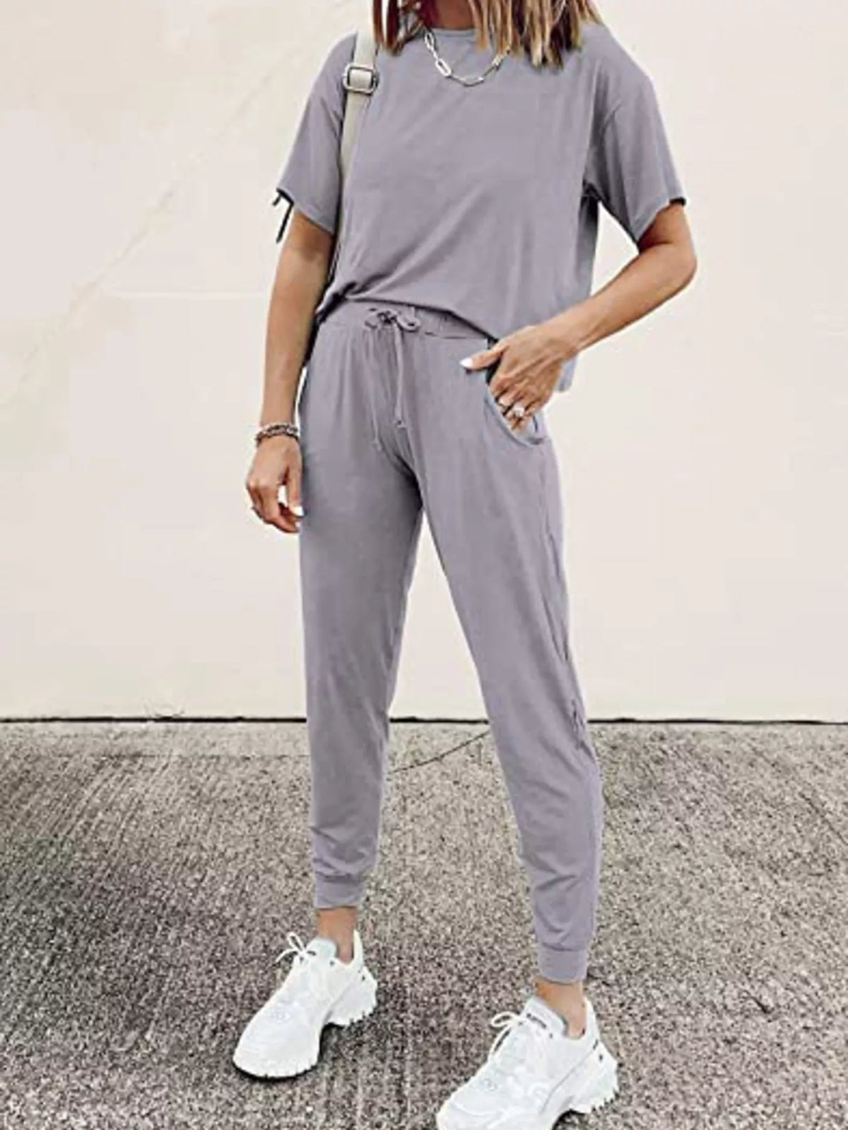 Full Size Round Neck Top and Drawstring Pants Set product image 3