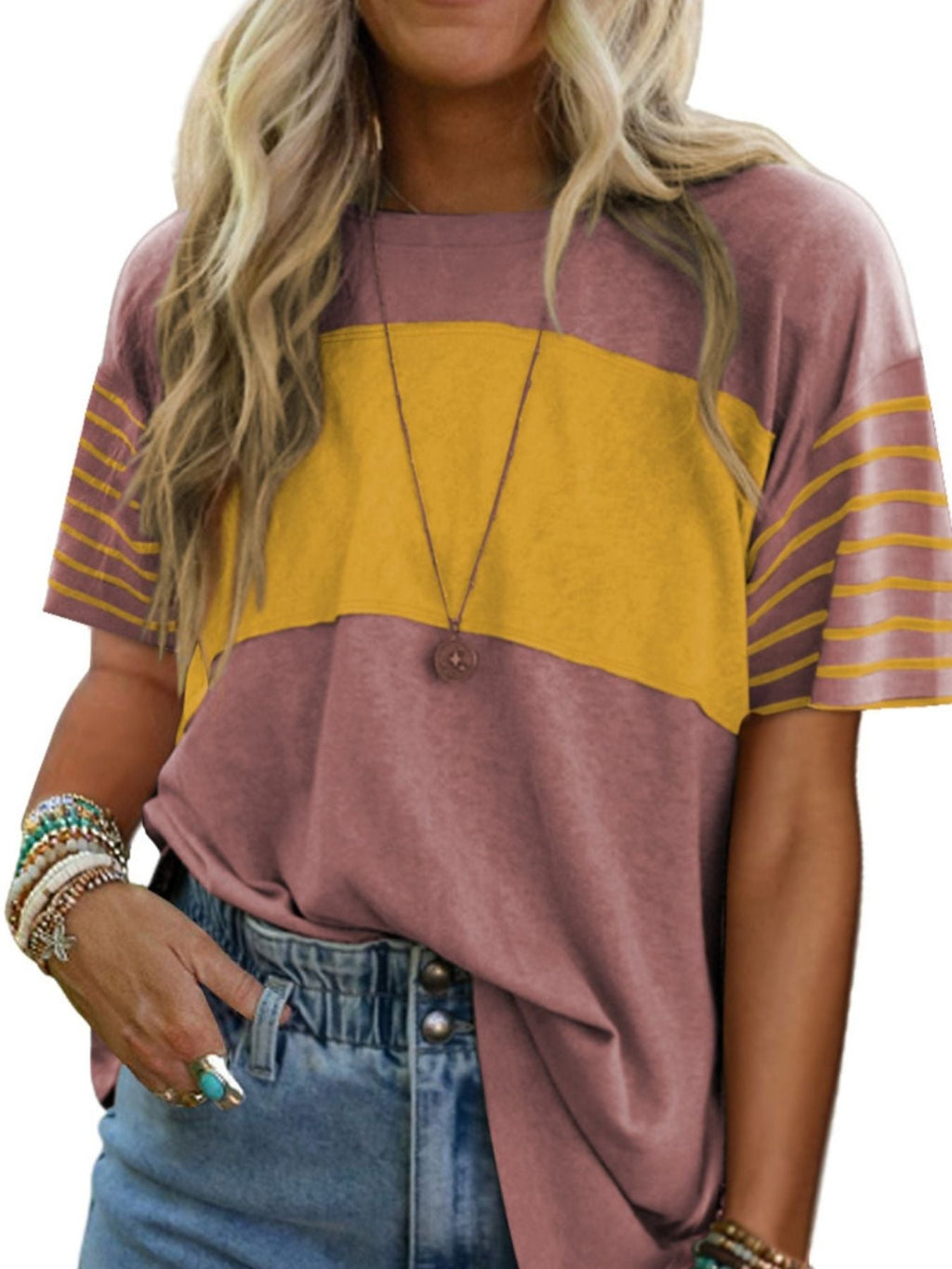 Color Block Striped Detail Loose T Shirt product image 3