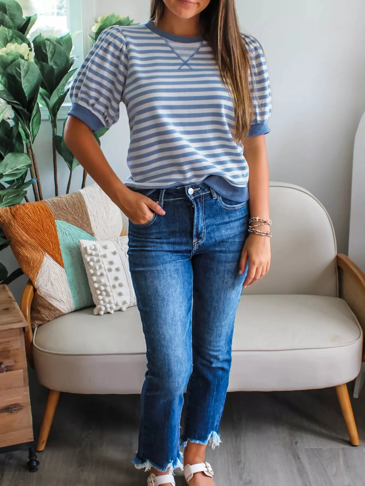 Stripe Short Bubble Sleeve T Shirt product image 5