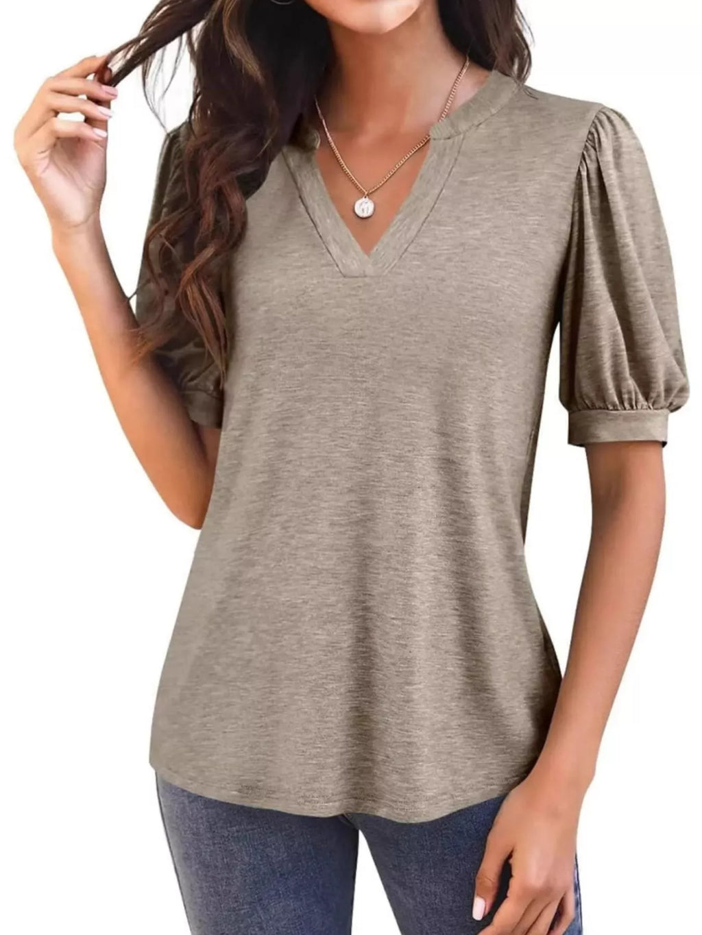 Puff Sleeve Notched Casual T-Shirt product image 7