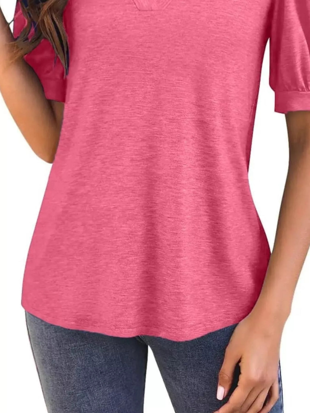 Puff Sleeve Notched Casual T-Shirt product image 15