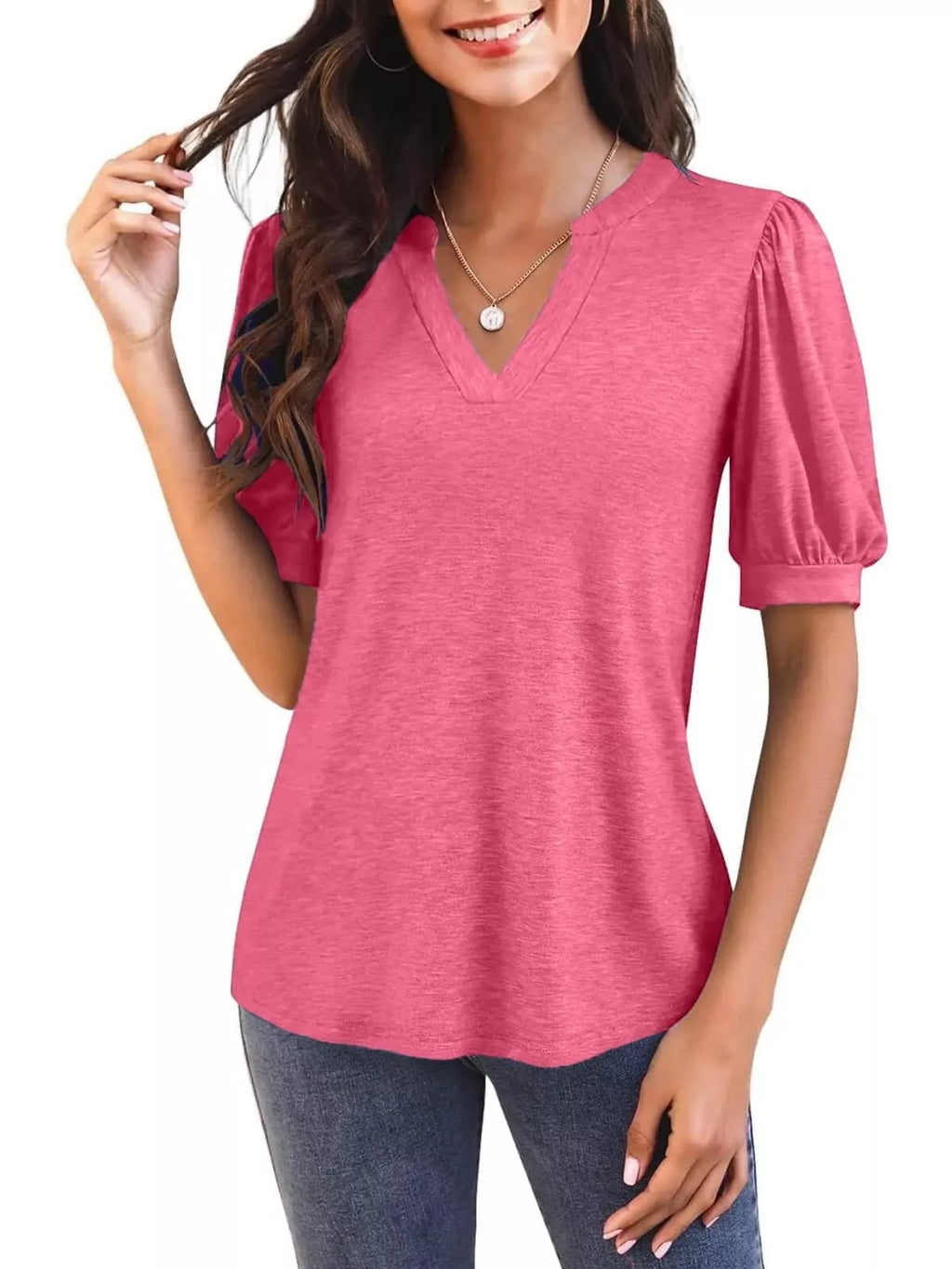 Puff Sleeve Notched Casual T-Shirt product image 13