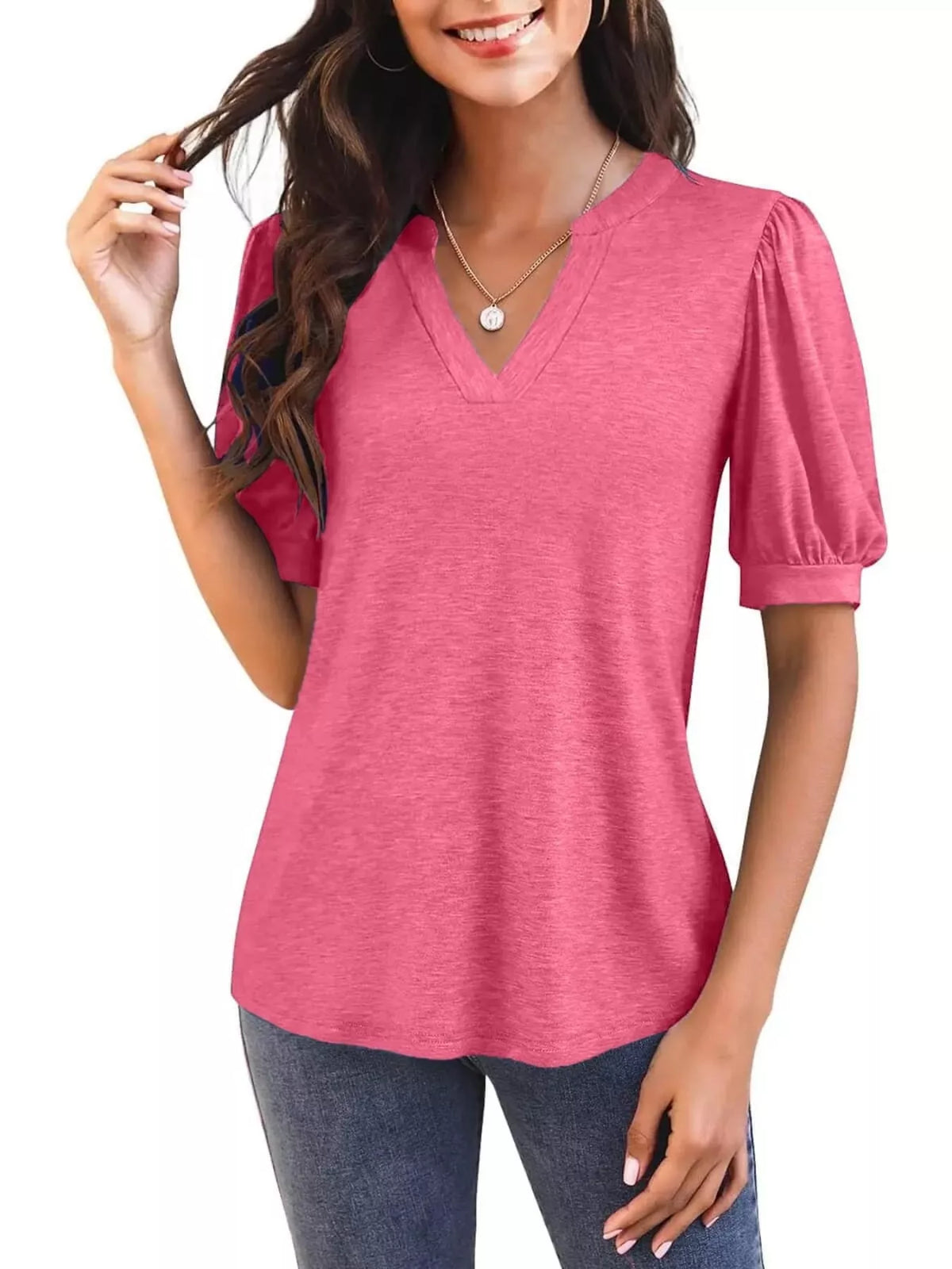 Puff Sleeve Notched Casual T-Shirt product image 13