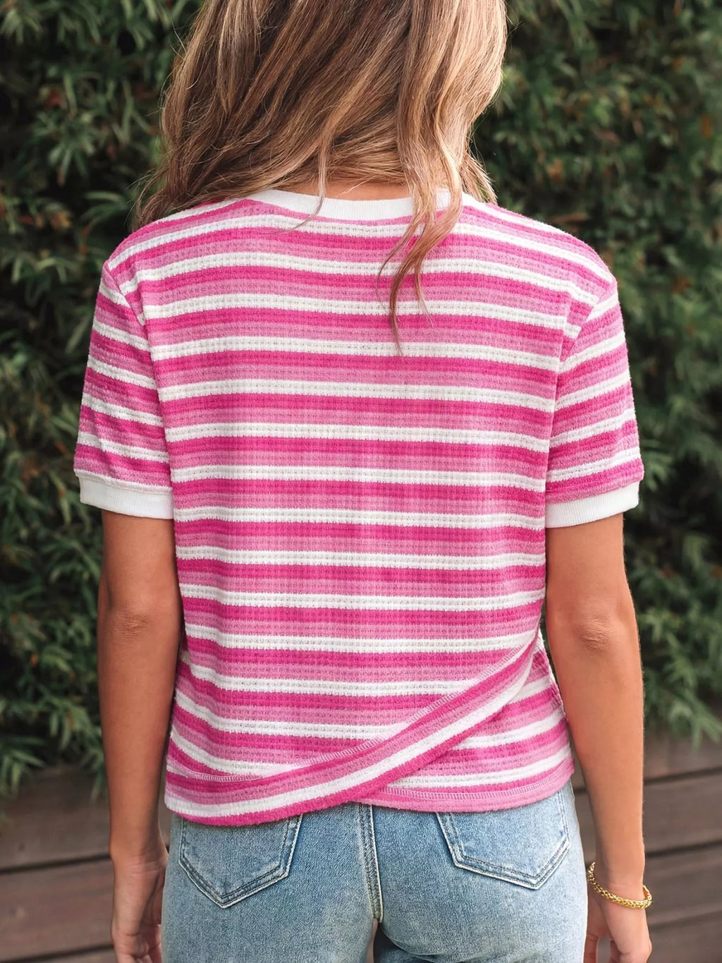 Textured Knit Short Sleeve Crossed Detail Tee product image 2