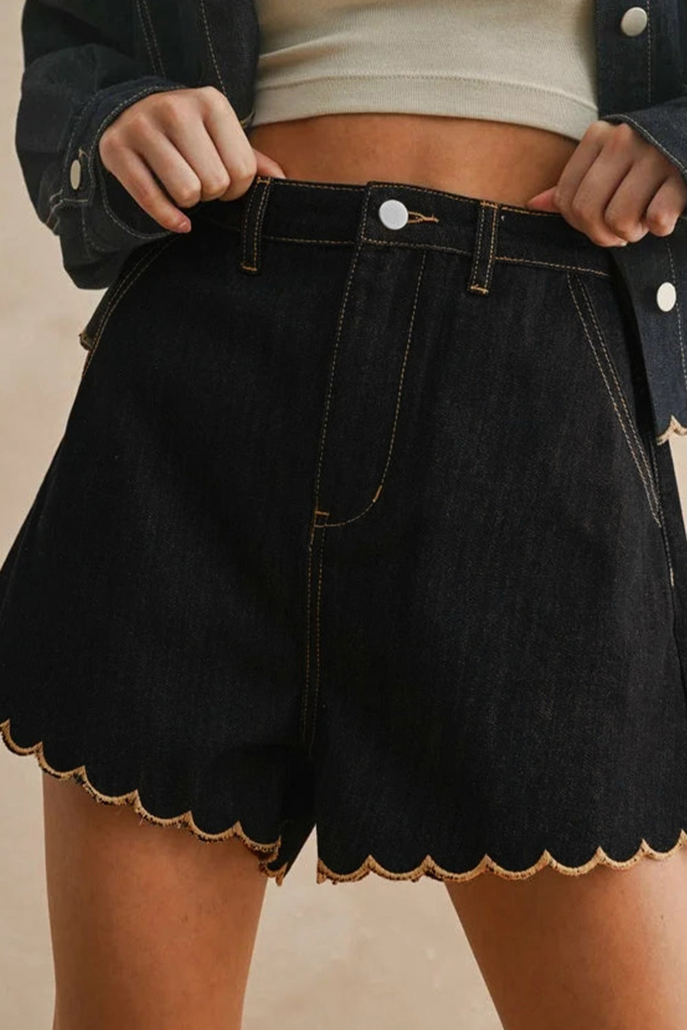 Scalloped Hem Denim Shorts product image 4