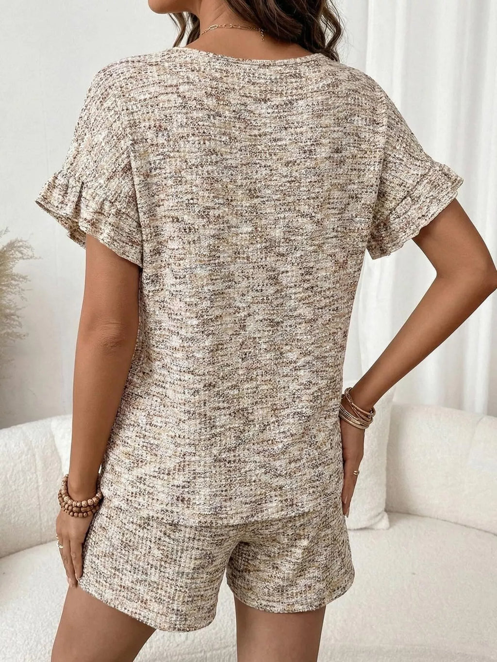 Ruffle Sleeve Textured Top and Shorts Set product image 13