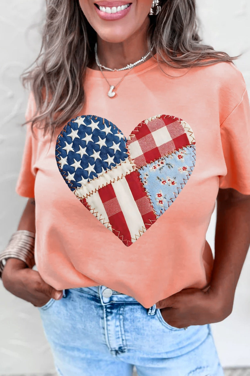 Patriotic Heart Round Neck Tee product image 3