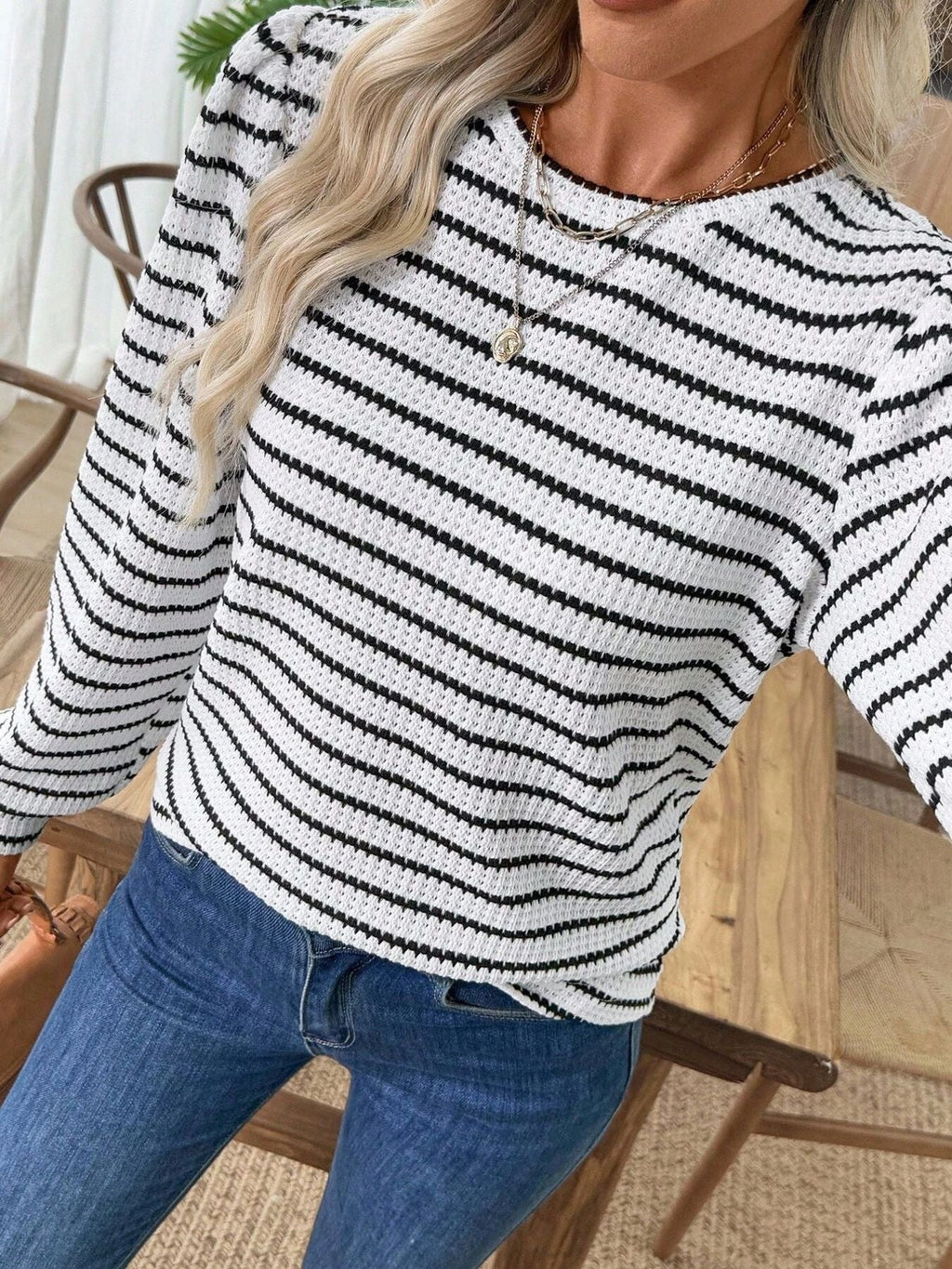 Striped Long Sleeve Texture Knit T-Shirt product image 1