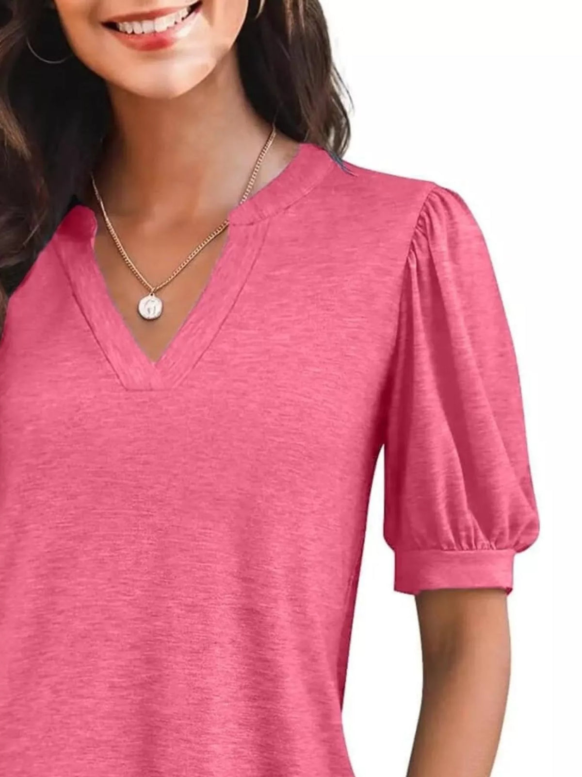 Puff Sleeve Notched Casual T-Shirt product image 14