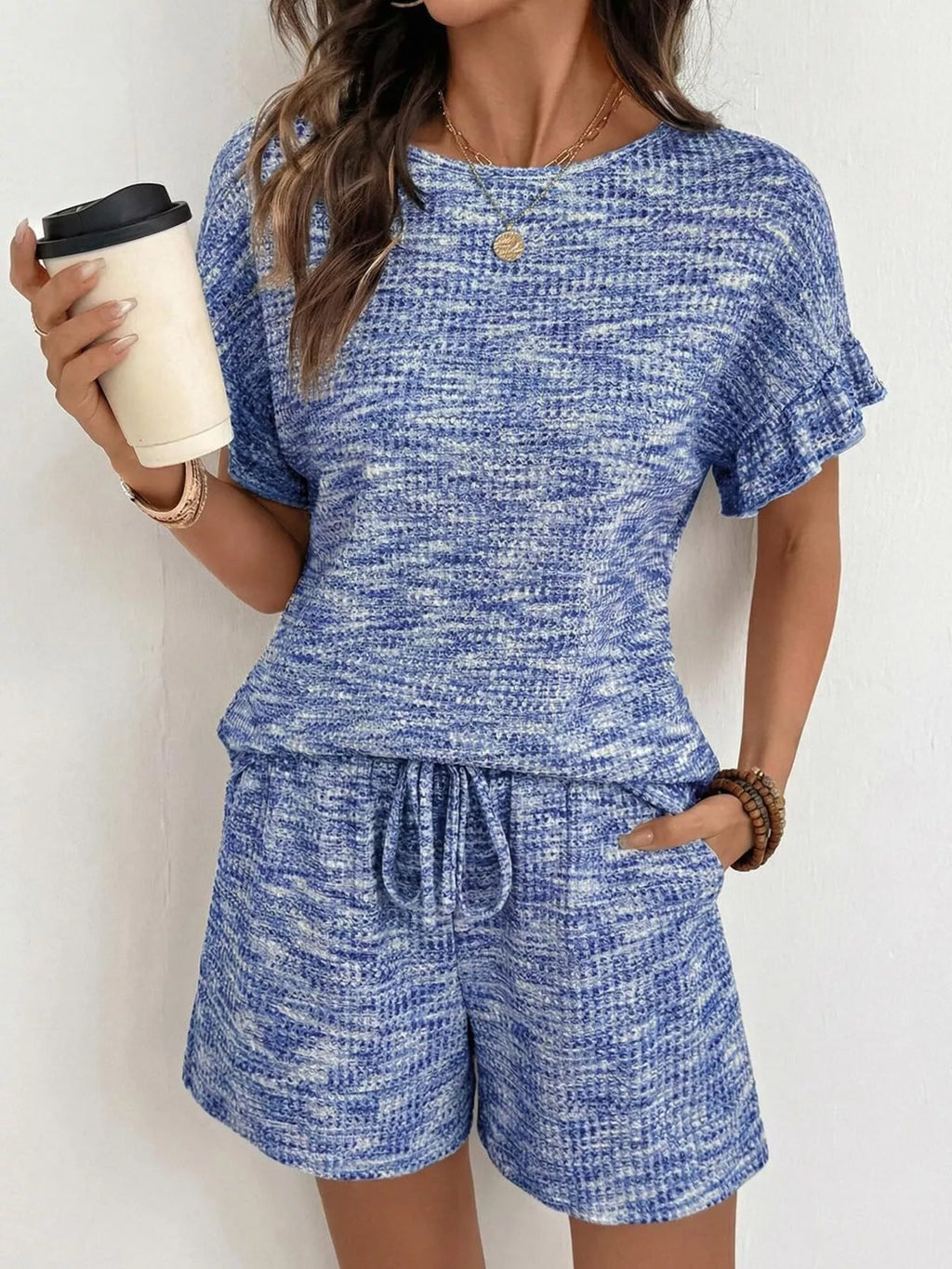 Ruffle Sleeve Textured Top and Shorts Set product image 8