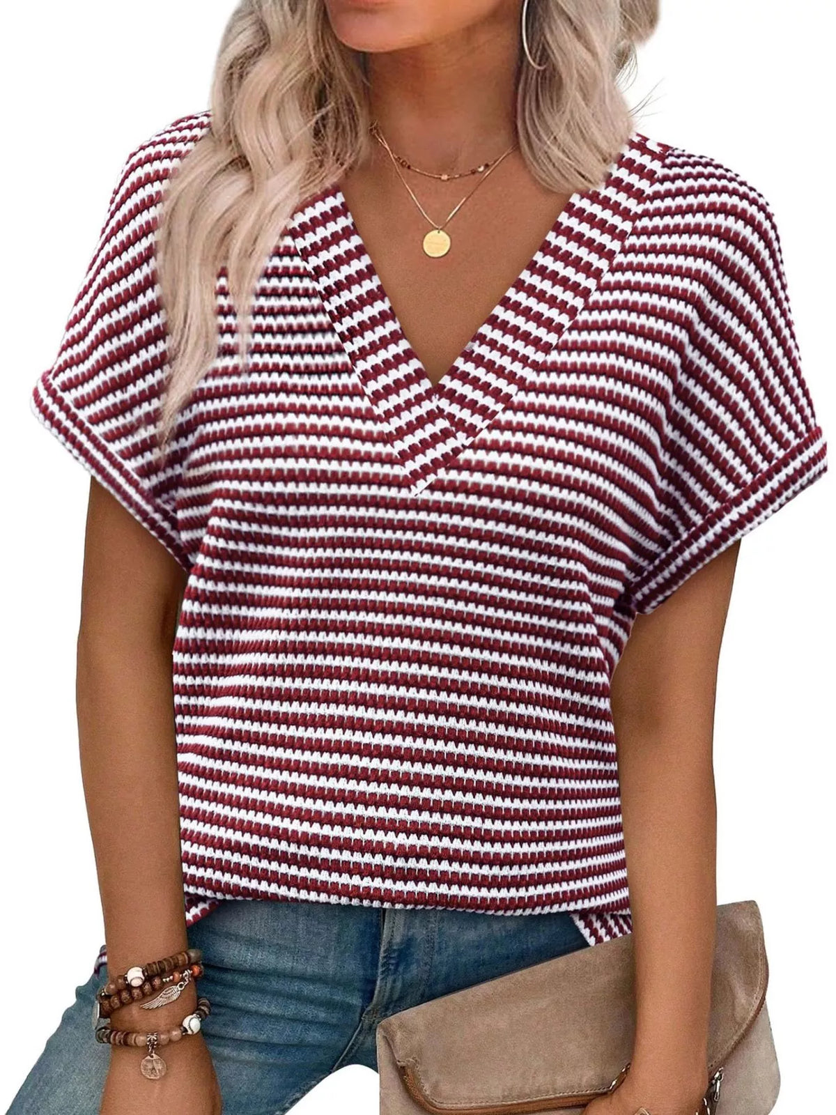 Striped V-Neck Relaxed Fit T-Shirt product image 11