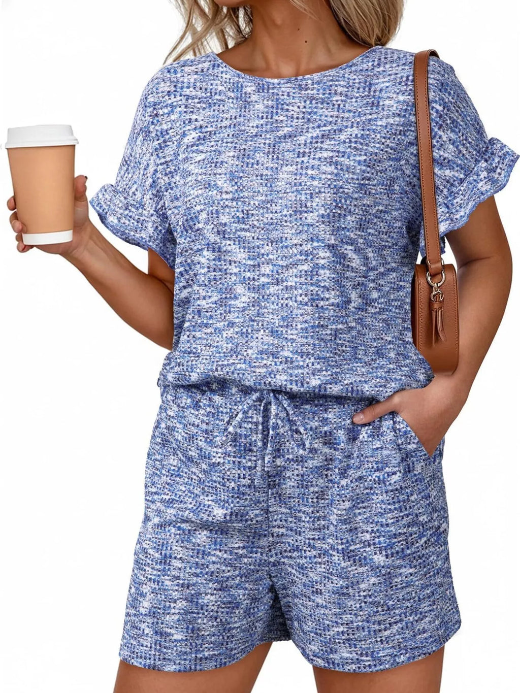 Ruffle Sleeve Textured Top and Shorts Set product image 7
