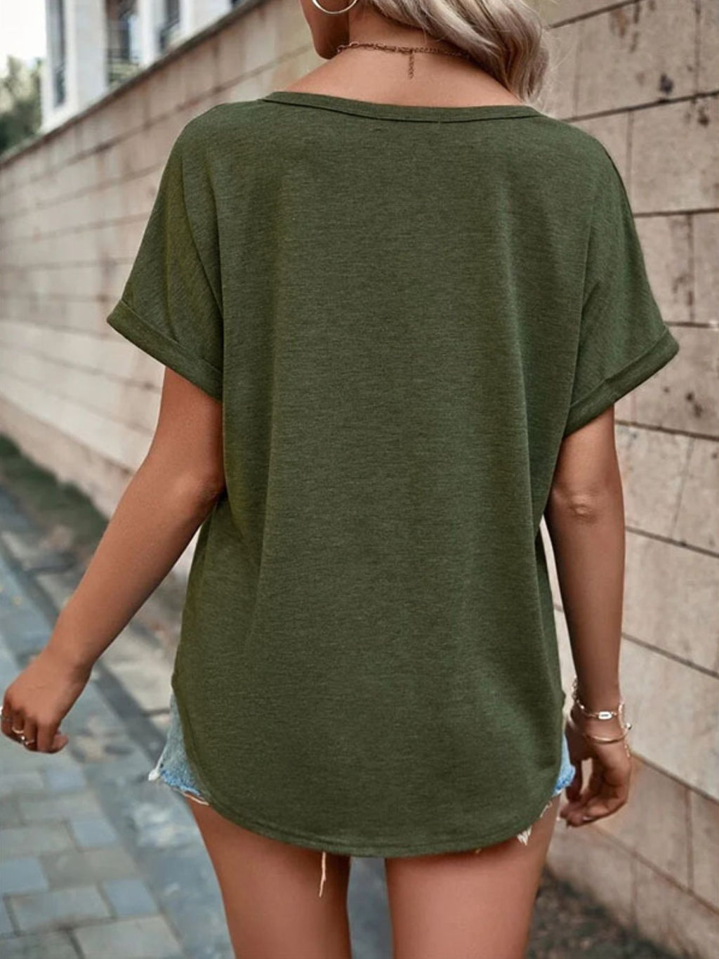 Full Size Decor Button Short Sleeve T-Shirt product image 24