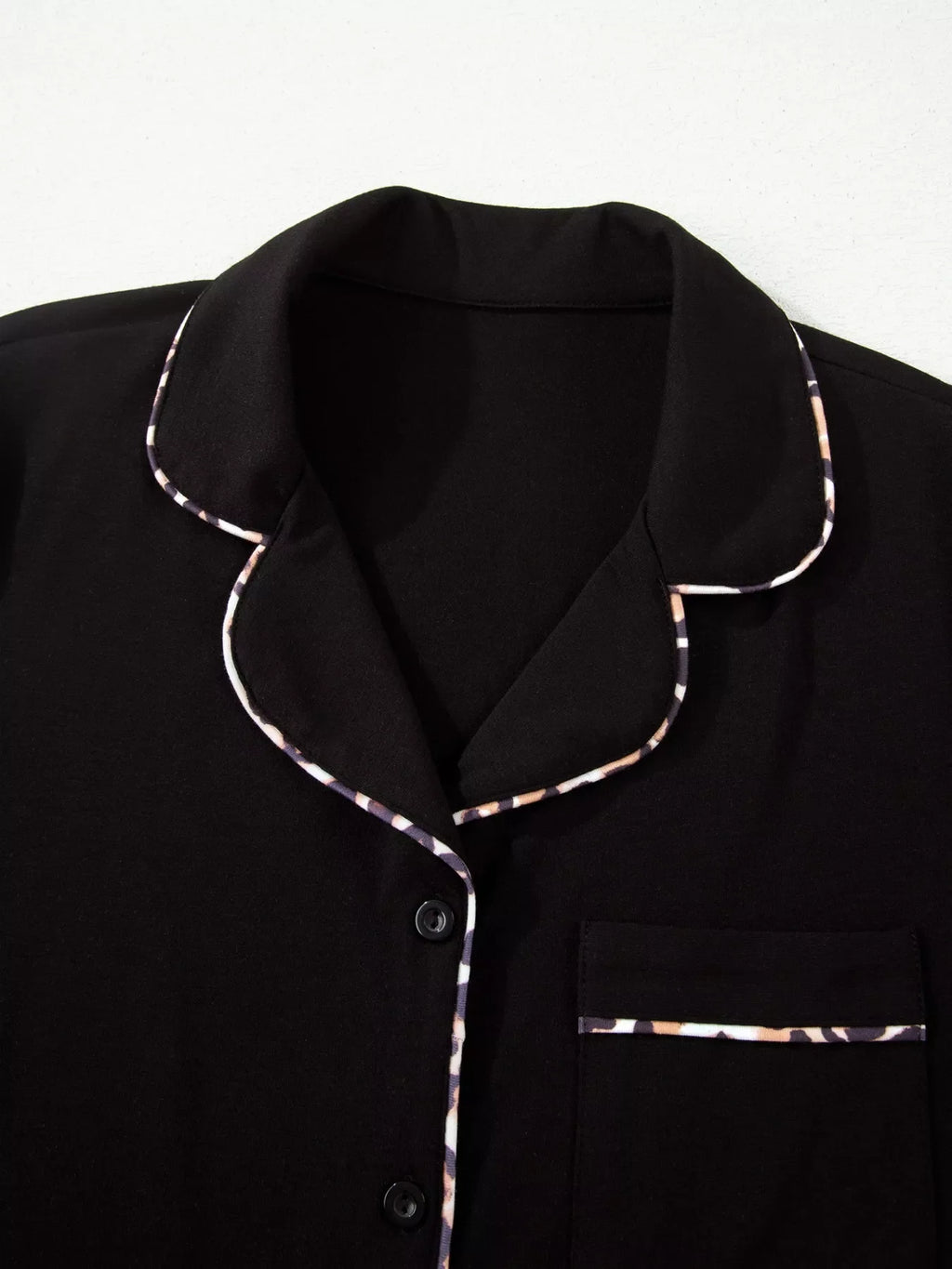 k Leopard Patchwork Trim Lapel Shirt Drawstring Shorts 2pcs product image 4