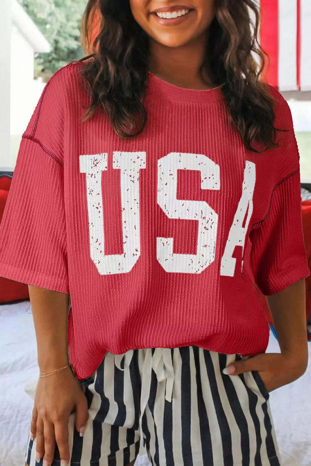 Twisted Rib Vintage USA Letter Printed T Shirt product image 1