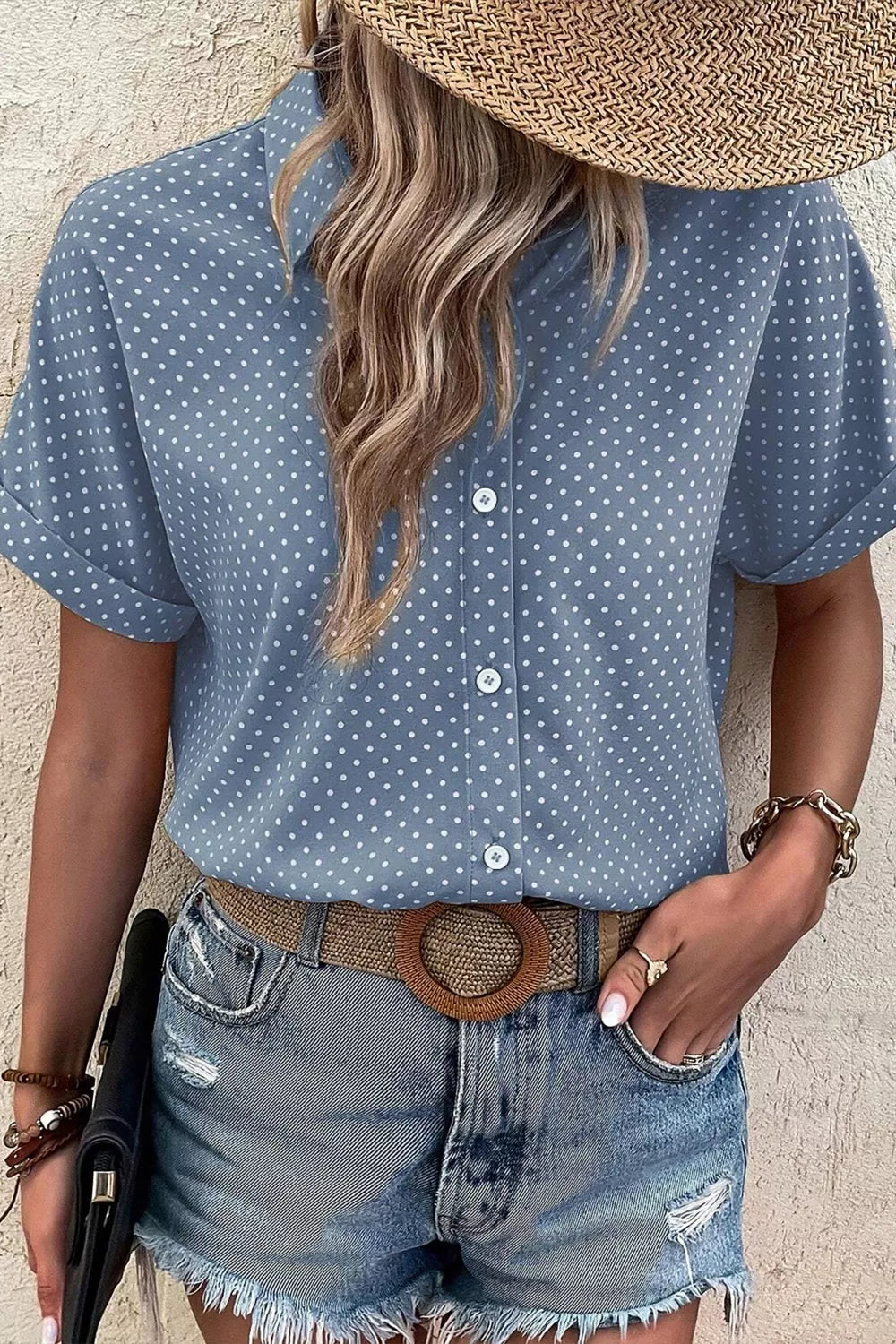 Dotted Print Cuffed Short Sleeve Shirt product image 5