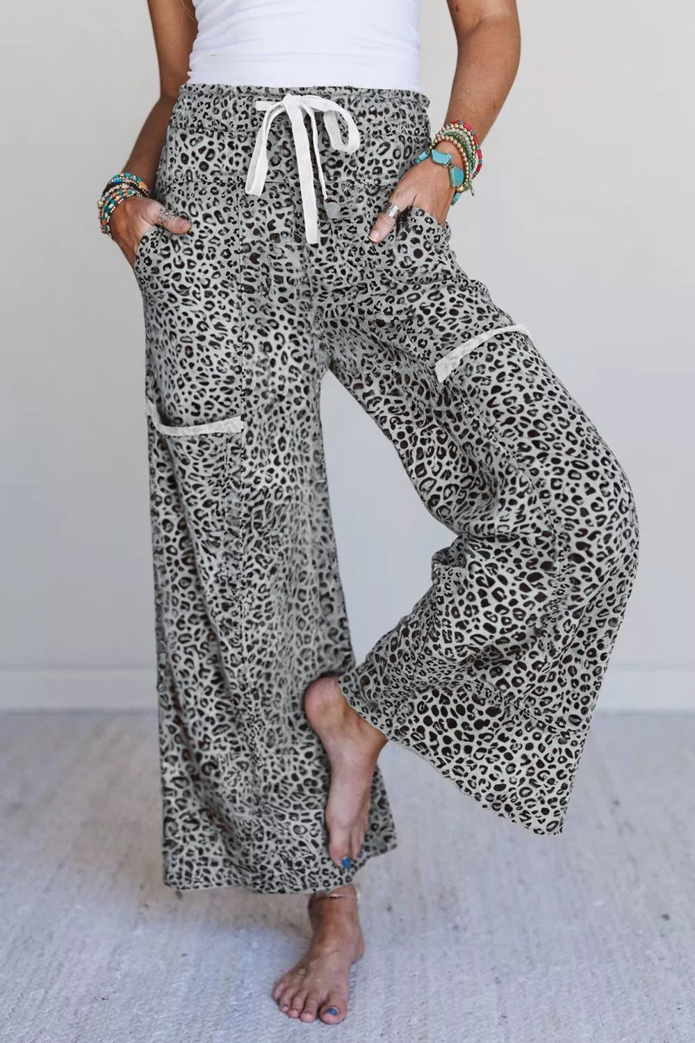 Animal Print Wide Leg Terry Knit Pants product image 1
