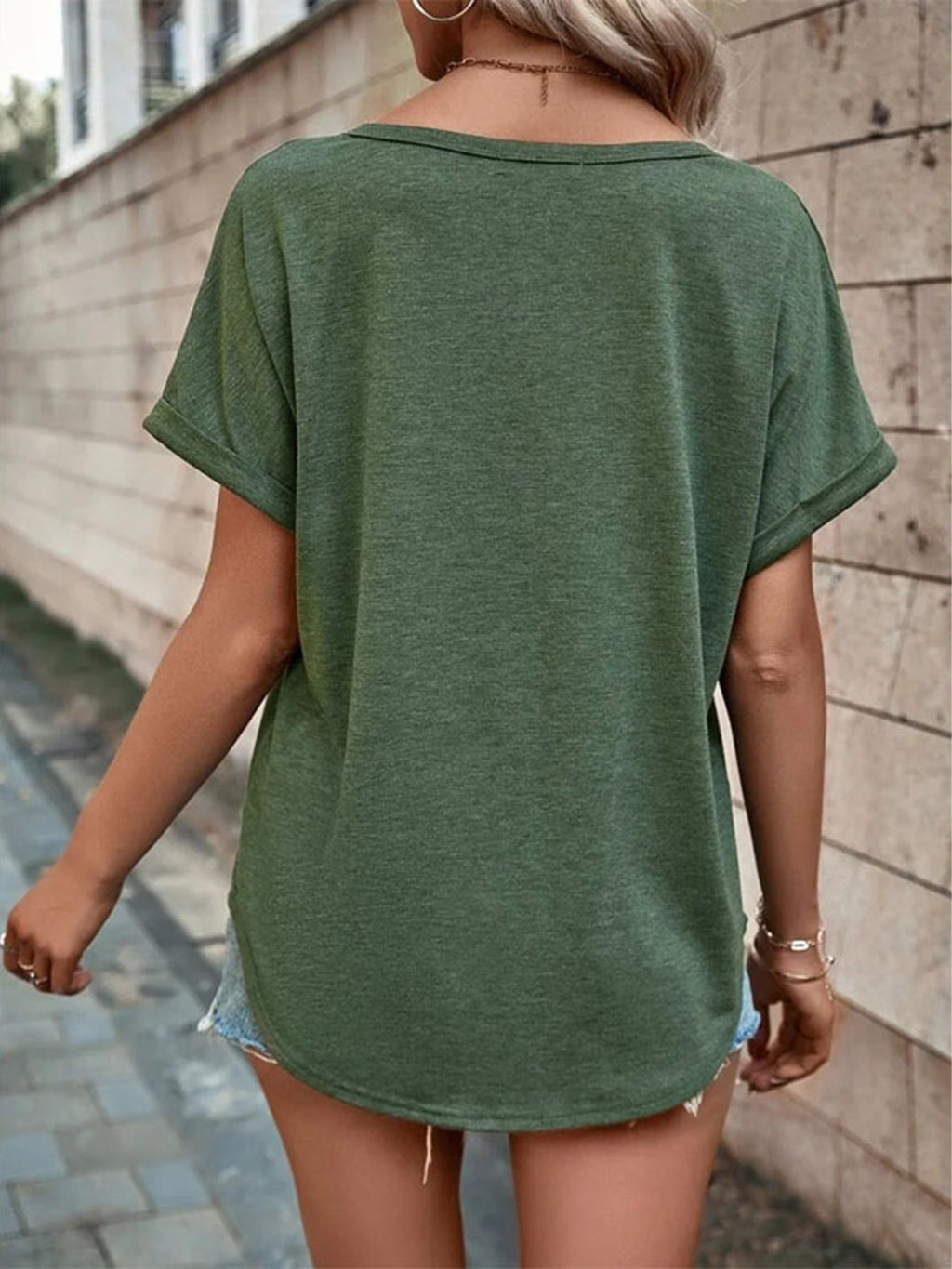 Full Size Decor Button Short Sleeve T-Shirt product image 3