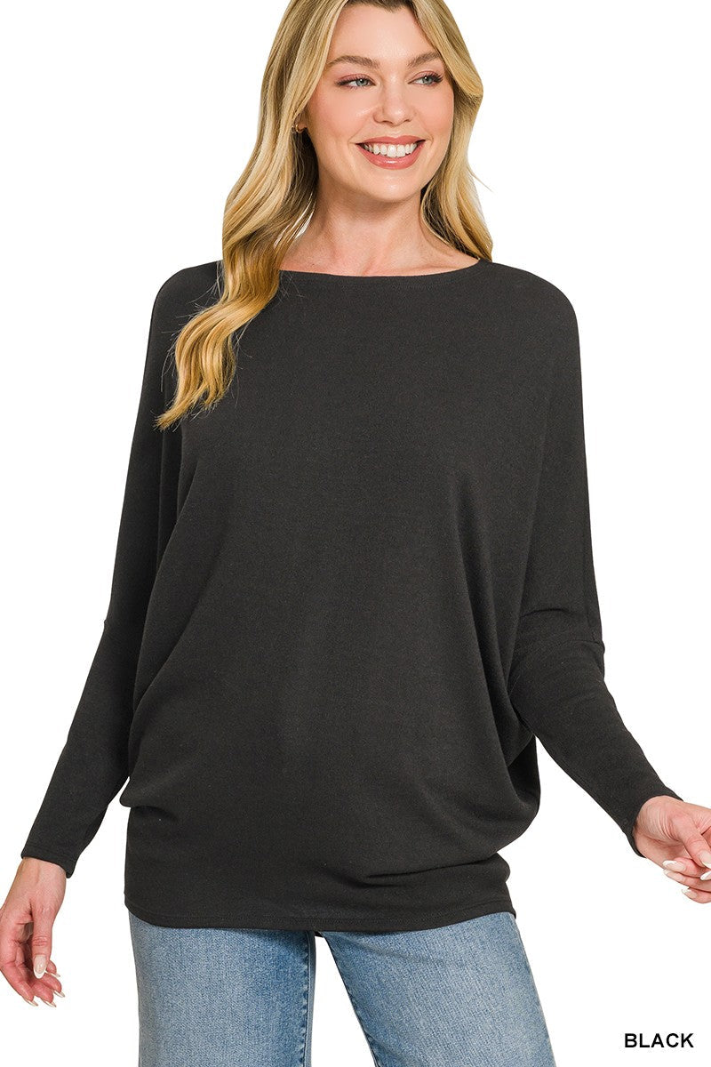 Hacci Dolman Sleeve Boat Neck Top