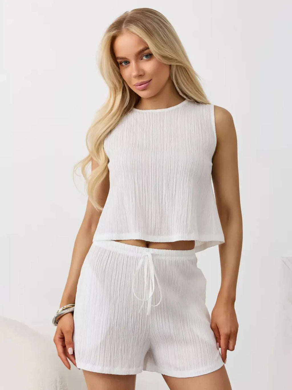 Textured Round Neck Tank and Shorts Set product image 6
