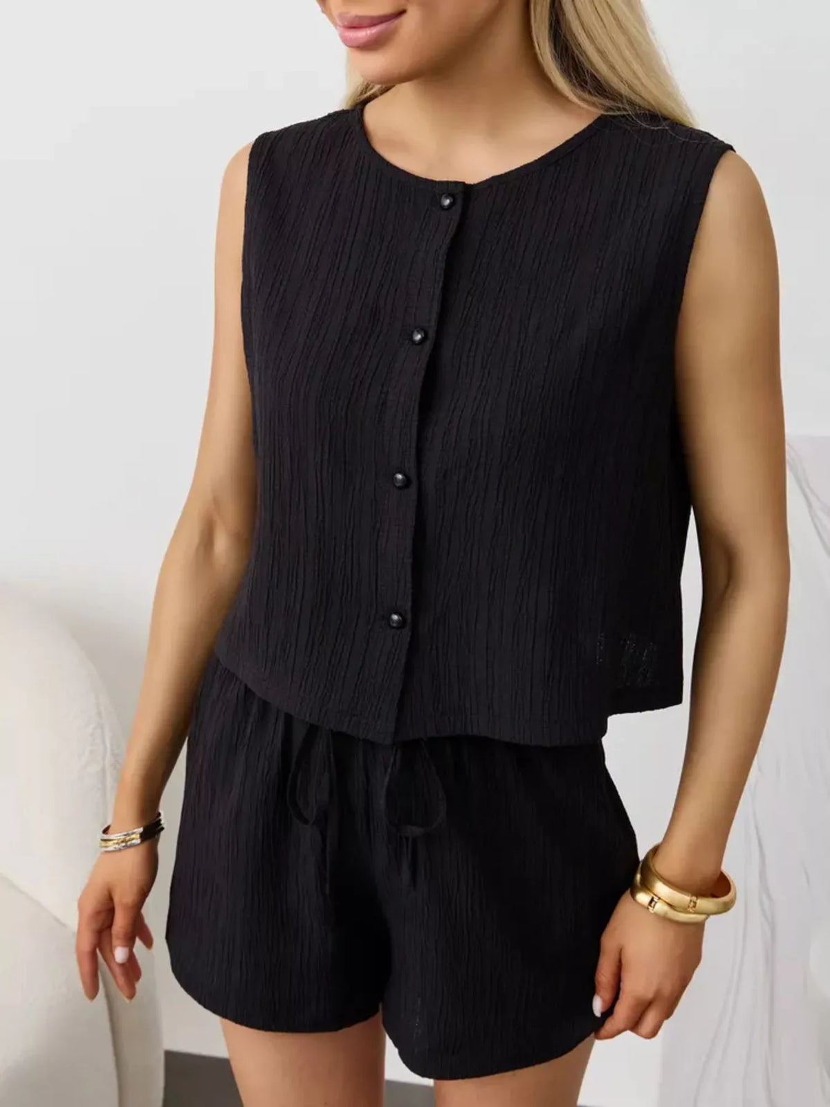 Textured Round Neck Tank and Shorts Set product image 11