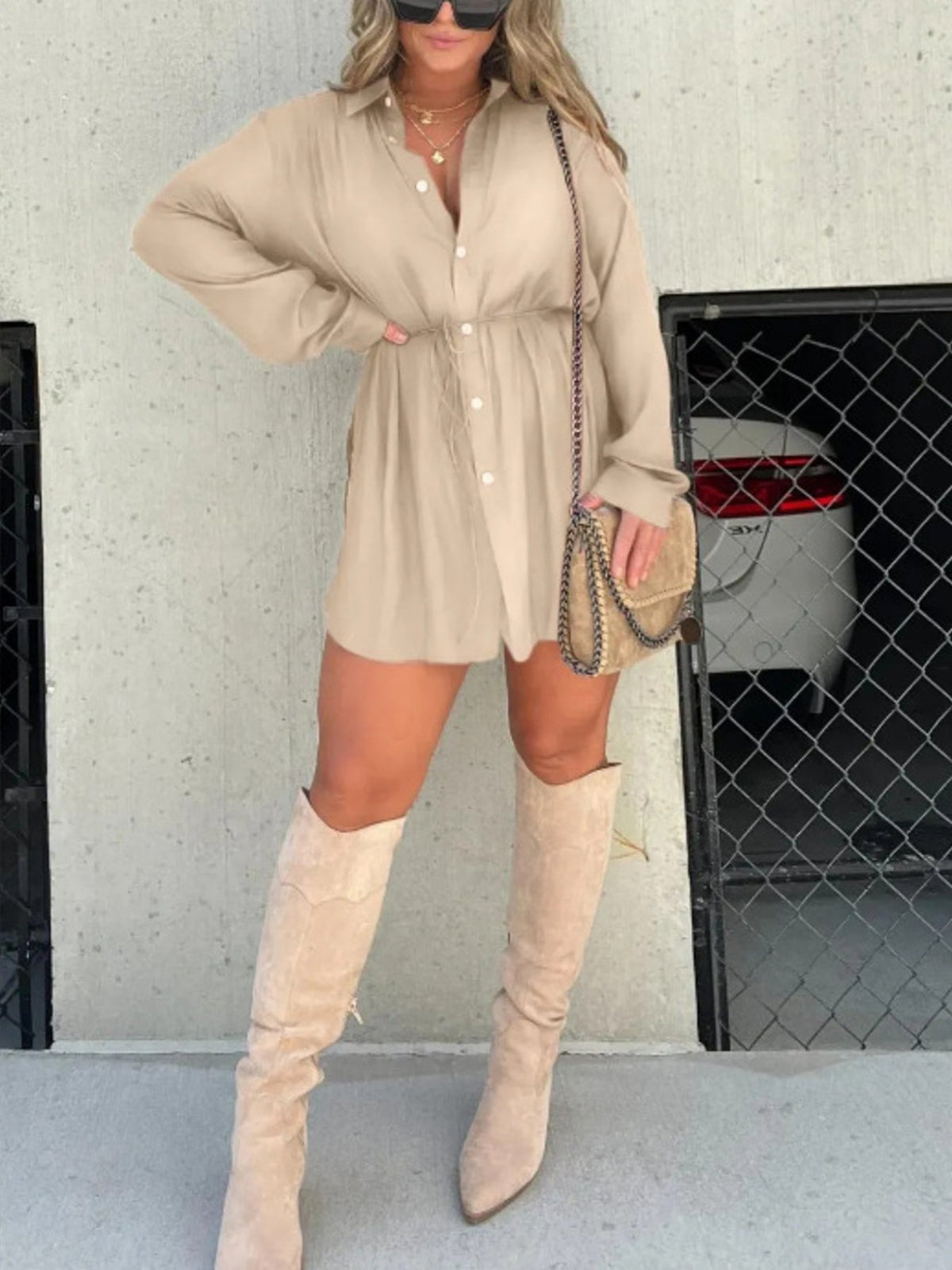 Full Size Button-Down Mini Shirt Dress product image 13